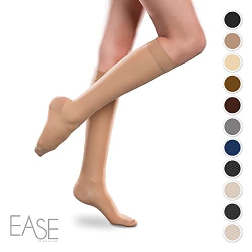 EASE BY THERAFIRM Sheer Ease Women's Knee High Support Stockings - 20-30mmHg Moderate Compression Nylons (Sand, Small Short)