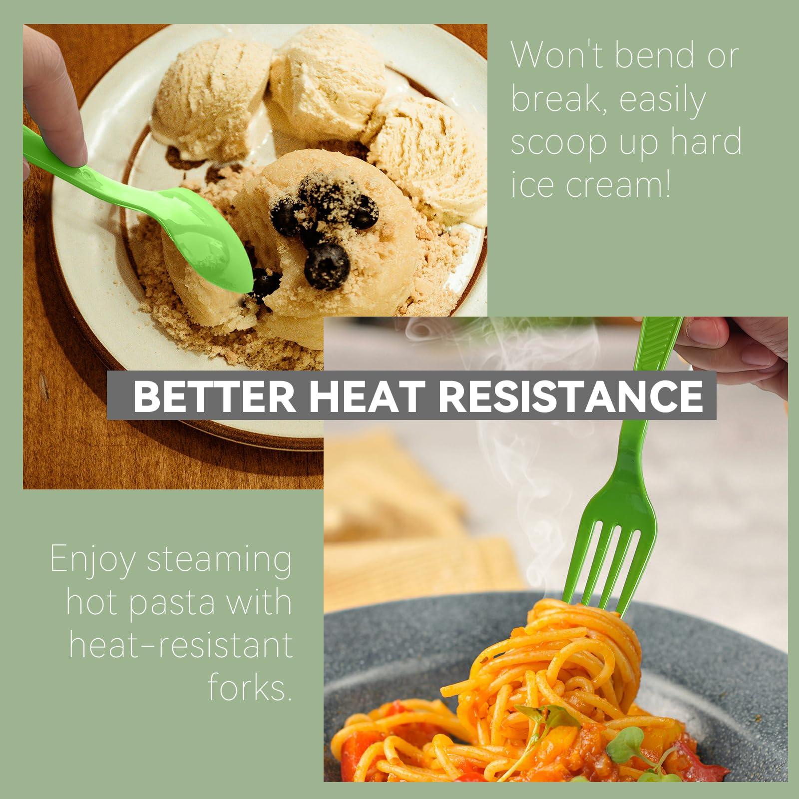 FUEVING Kiwi Green Plastic Spoons Heavy Duty, Disposable Party Supplies 104 PCS