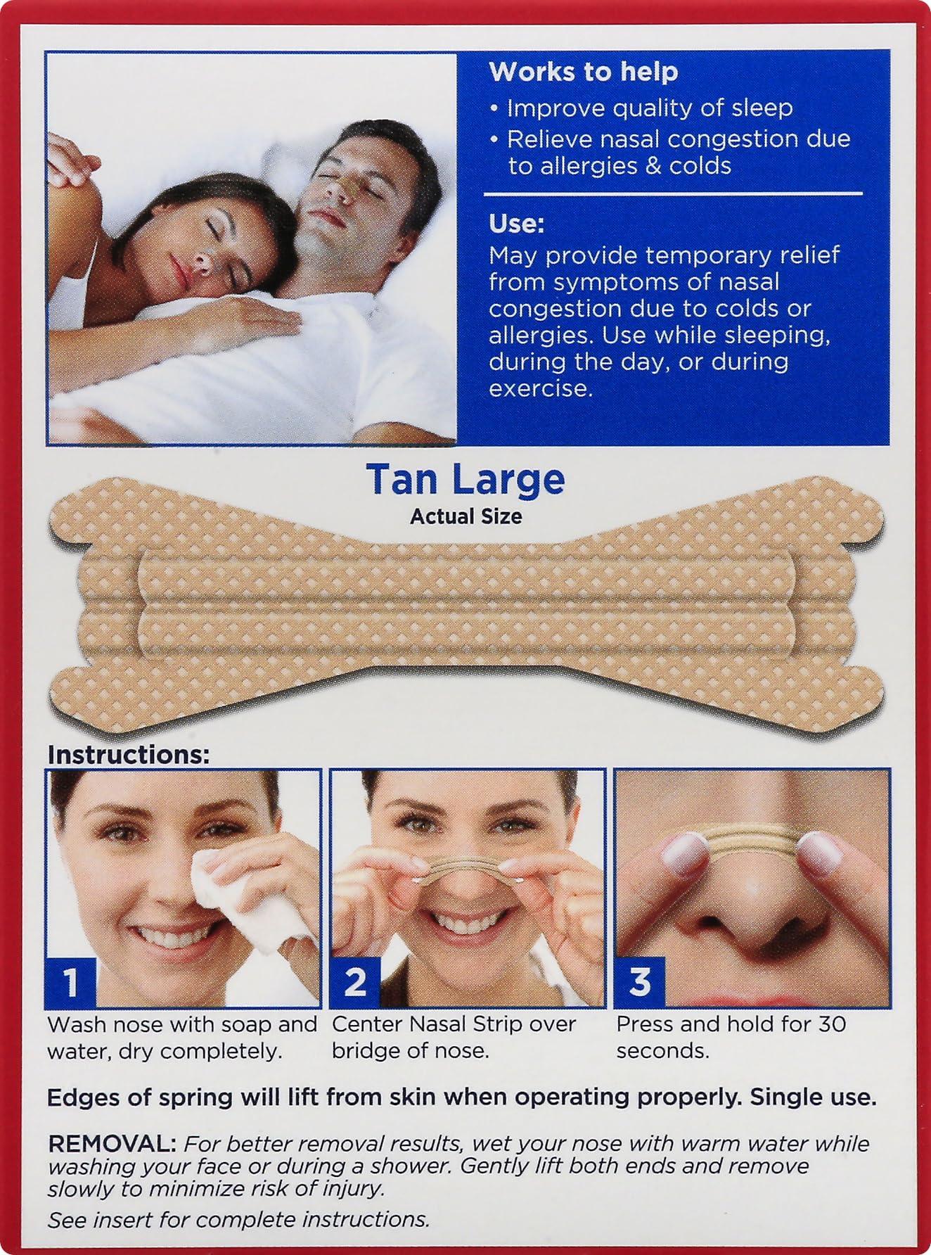 ASO Corporation Leader Nasal Strips Tan Large, 30 Count per Box Reduces Snoring and Improves Breathing (4 Boxes)