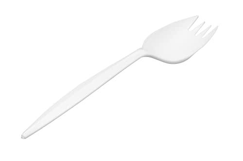 Elegant Disposables 1,000 Plastic Disposable Sporks Bulk White Medium Weight Disposable Silverware Plastic Cutlery Spork