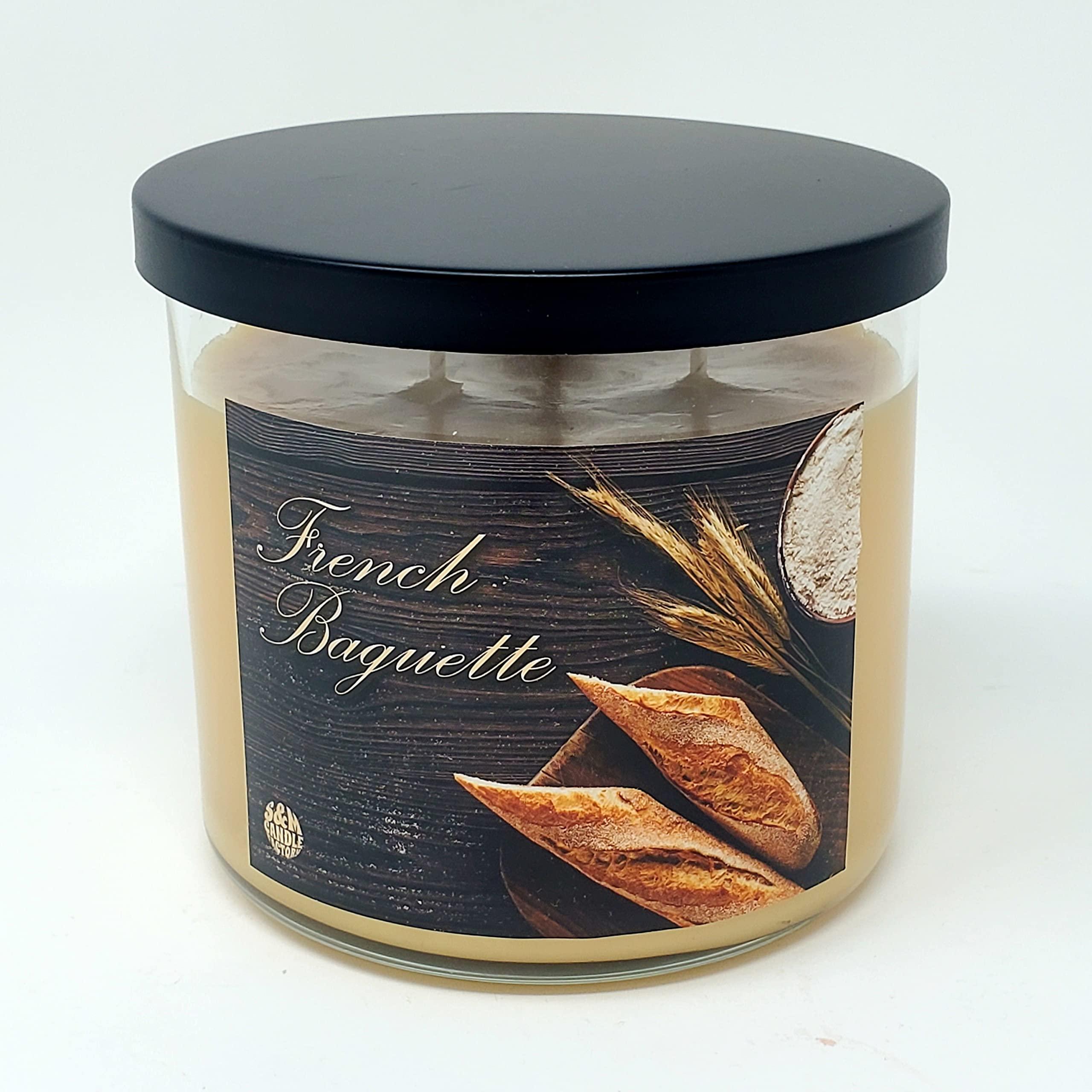 S&M Candle Factory S&M Candle Factory French Baguette Candle Large 3 Wick Soy Wax Candle ~ Up to 80 Hour Burn Time ~ Warm Buttered Bread Scented Candle ~ Made in USA (French Baguette)