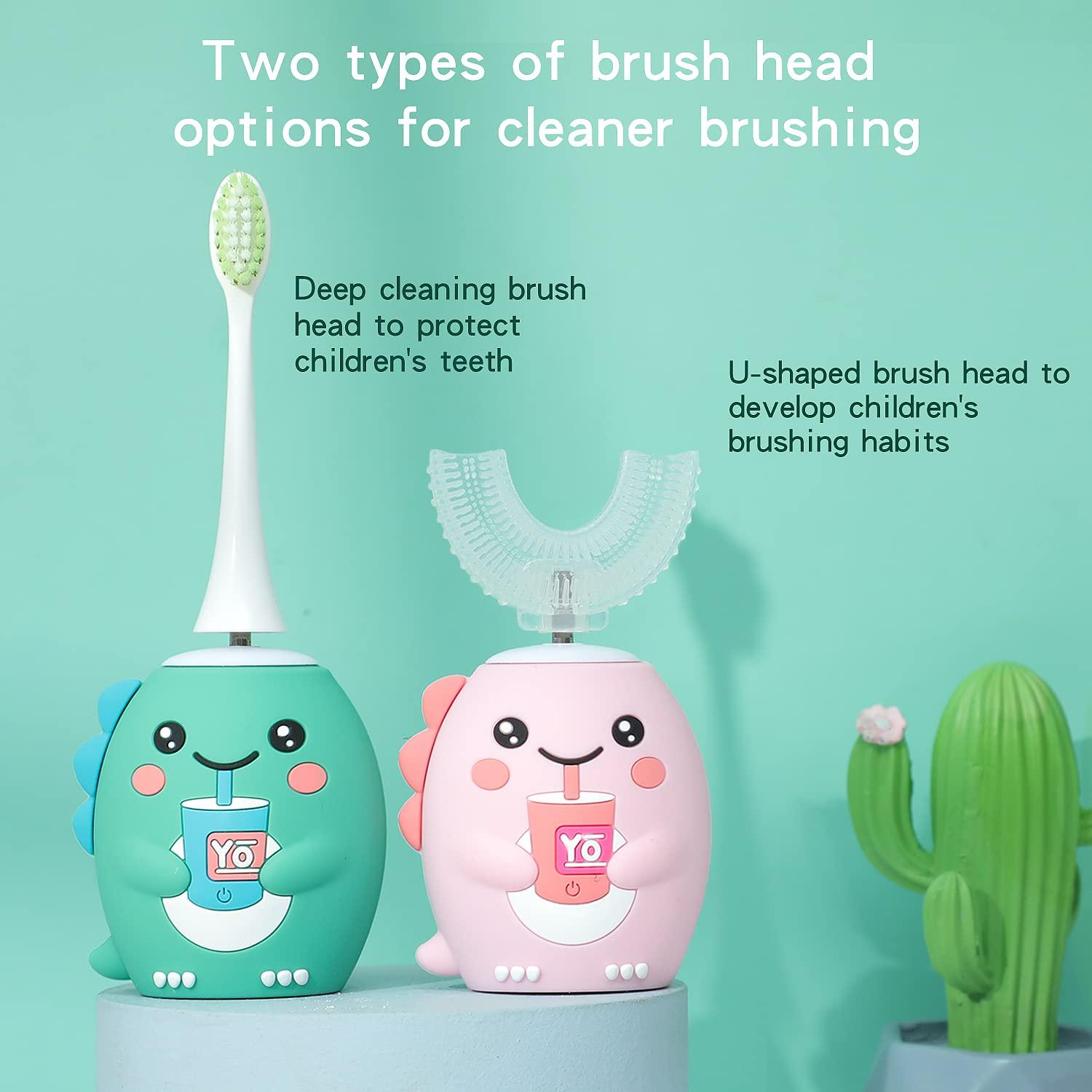 Yodabai yeklike Kids Electric Toothbrushes, U Shaped Ultrasonic Toothbrush,Rechargeable Kids Toothbrush w/Smart Timer, Sonic Toothbrush Kids with 6 Modes, IPX7 Waterproof Design (2-7 Year Old, Pink)