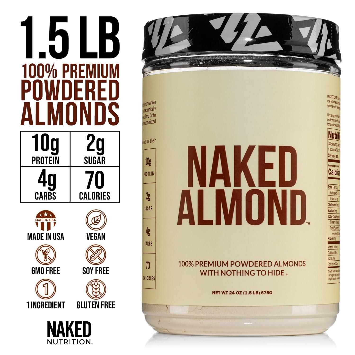 NAKED NAKED Almond Protein Powder from US Farms, Only 1 Ingredient, Vegan, Gluten-Free, No Additives, No Salt, No Sugar - 38 Servings - 1.5LB