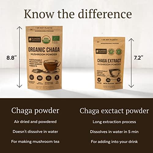 Numami Organic Chaga Mushrooms Powder - Fine Powder to Make Chaga Tea for Immune Defense and More Energy, Organic Chaga is Wild Grown and Sustainably Harvested in Europe, Certified USDA Organic, 100 servings