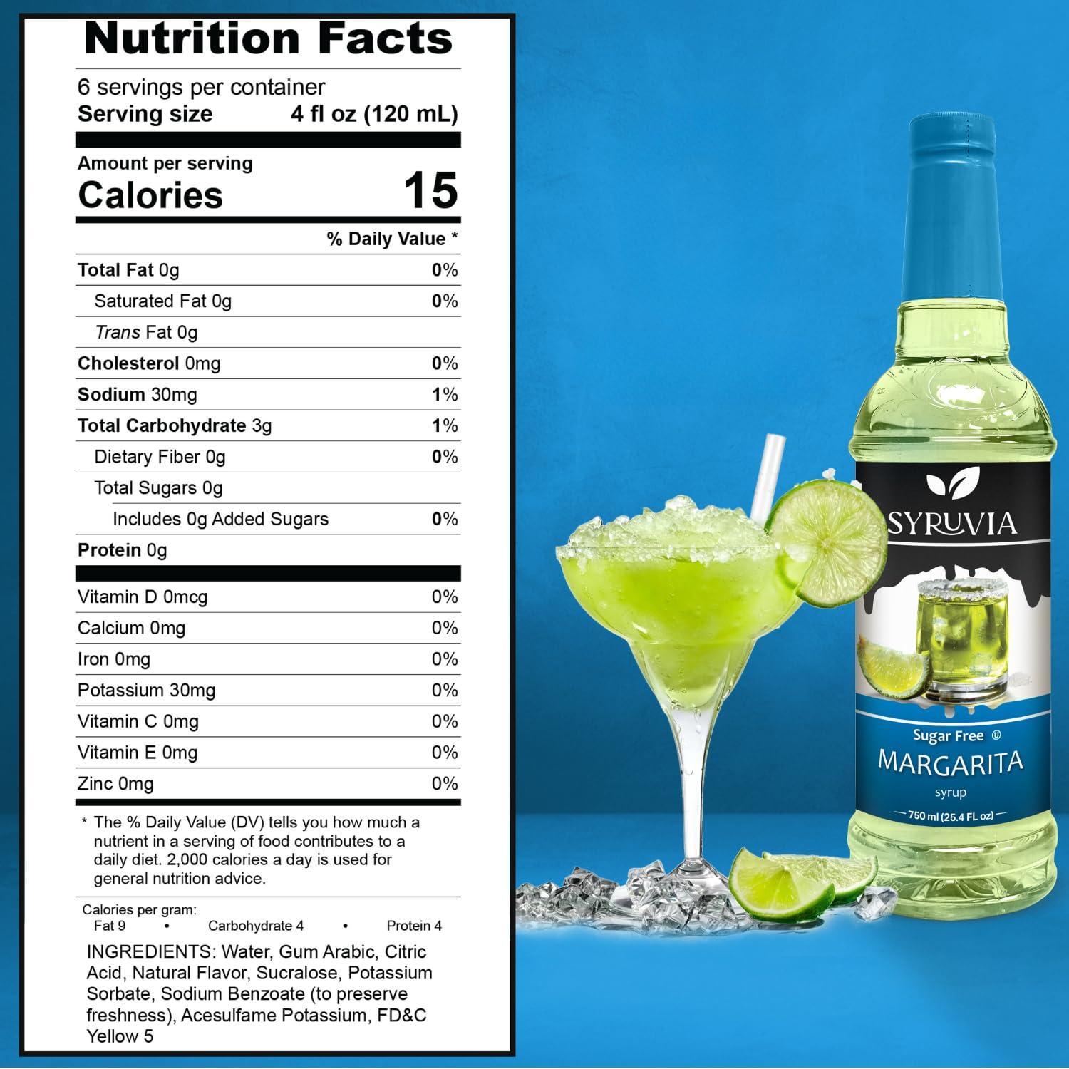 SYRUVIA Syruvia Sugar-Free Lime Margarita Syrup - 25.4 fl oz. Premium Cocktail Mixer. No Calories, Gluten-Free, and Keto-Friendly. Ideal for Enhancing Drinks, Cocktails, Mocktails, and More.