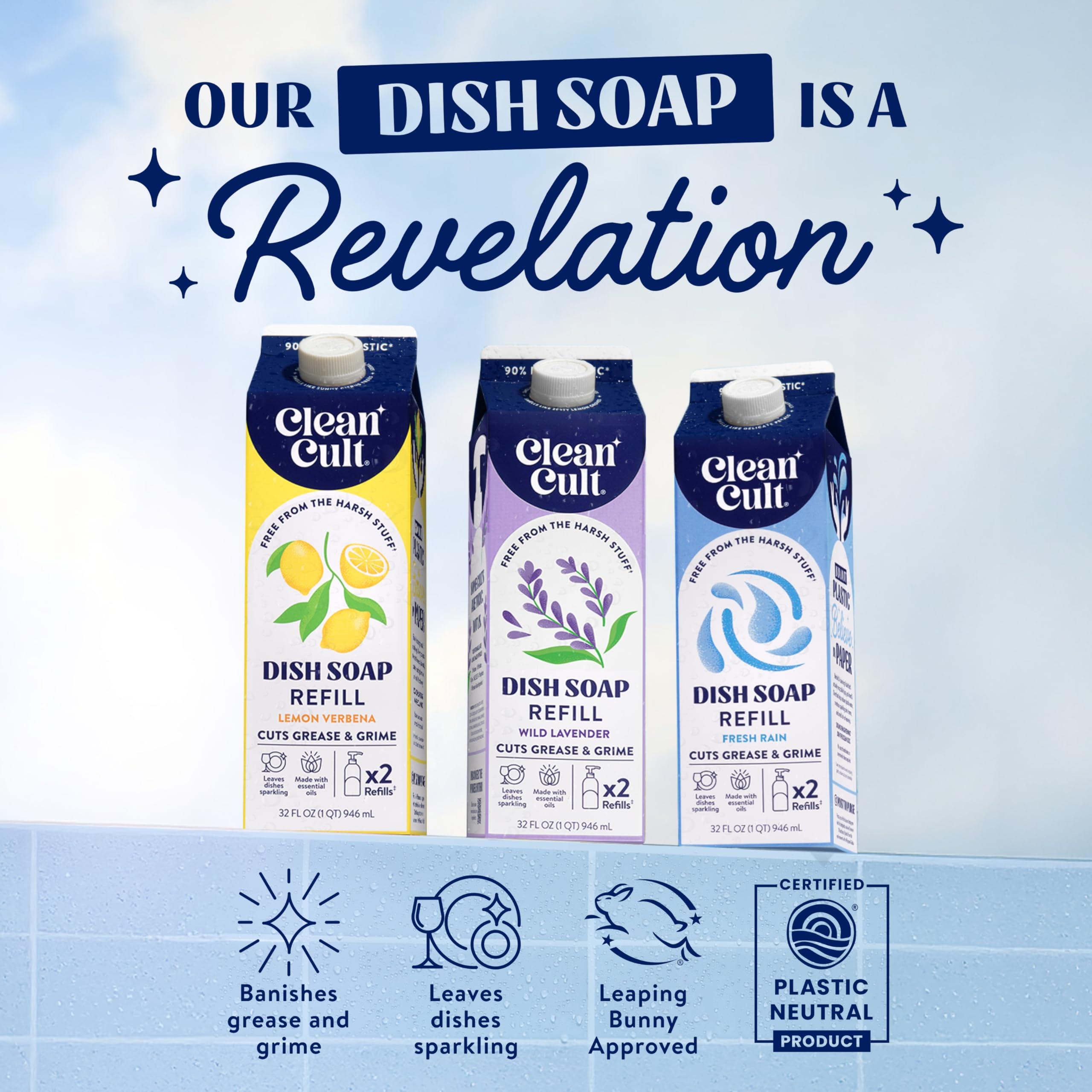 Cleancult Cleancult Dish Soap Liquid Refill (32oz, 1 Pack) - Plant Based Cleaning Power - Dish Soap that Cuts Grease & Grime - Free of Harsh Chemicals - Uses 90% Less Plastic - Wild Lavender
