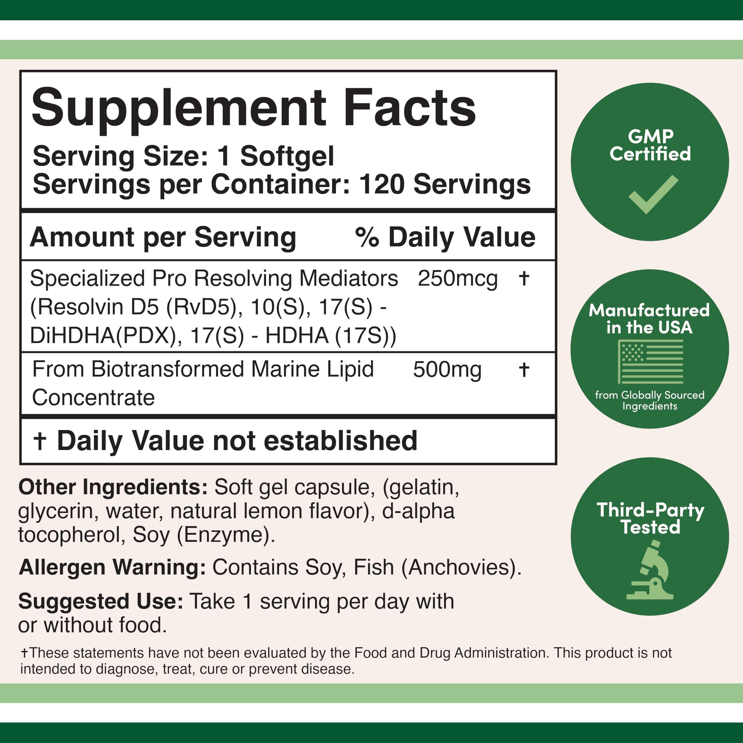 Double Wood Supplements SPM Max (Specialized Pro-Resolving Mediators) 120 Softgels, 500mg (Only Product Standardized and Third Party Tested to Contain Active SPMs, Check The Supplement Fact Panel) by Double Wood