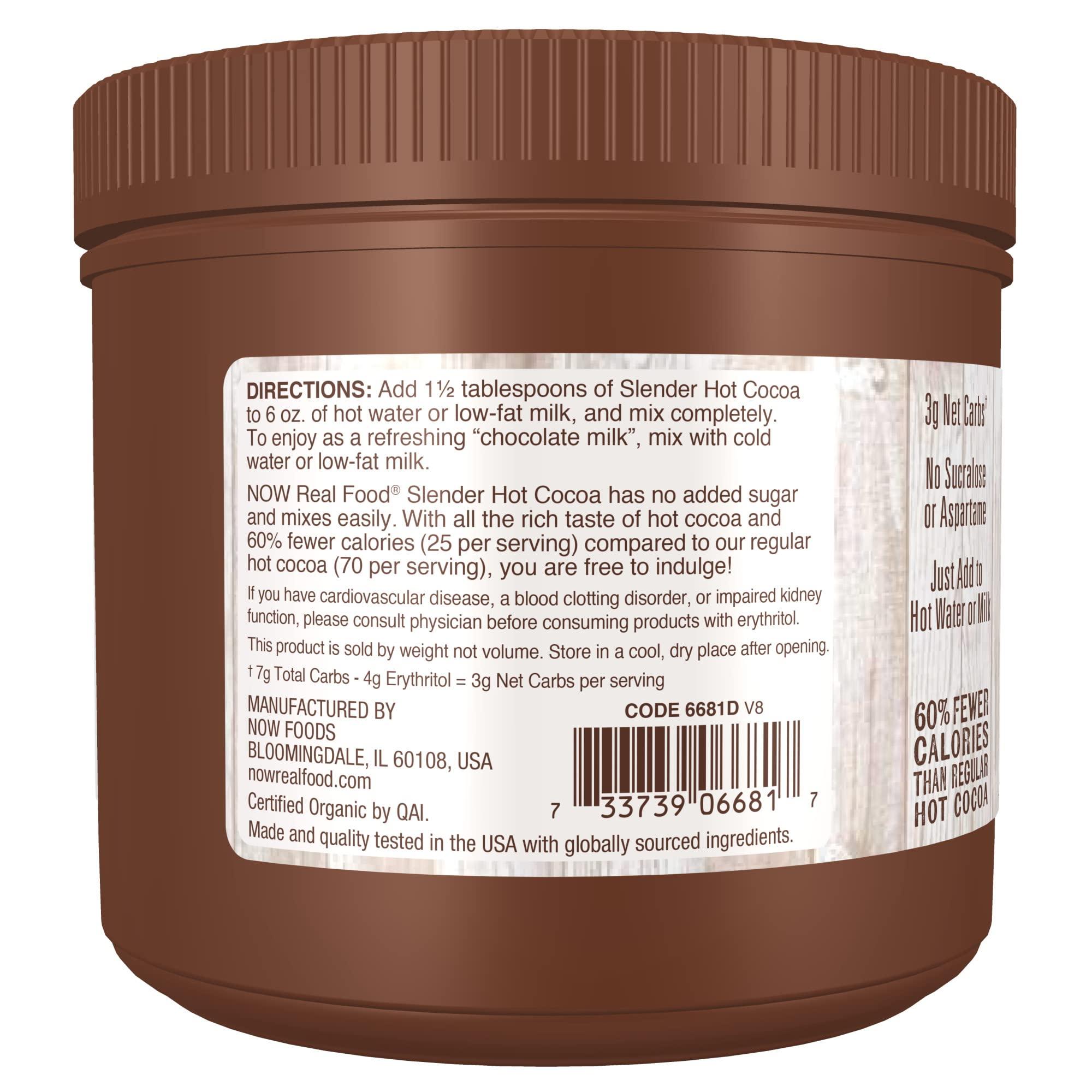 NOW NOW Foods, Organic Cocoa Lovers Slender Hot Cocoa, No Sugar Added, Certified Non-GMO, Kosher, 10-Ounce (Pack of 2)