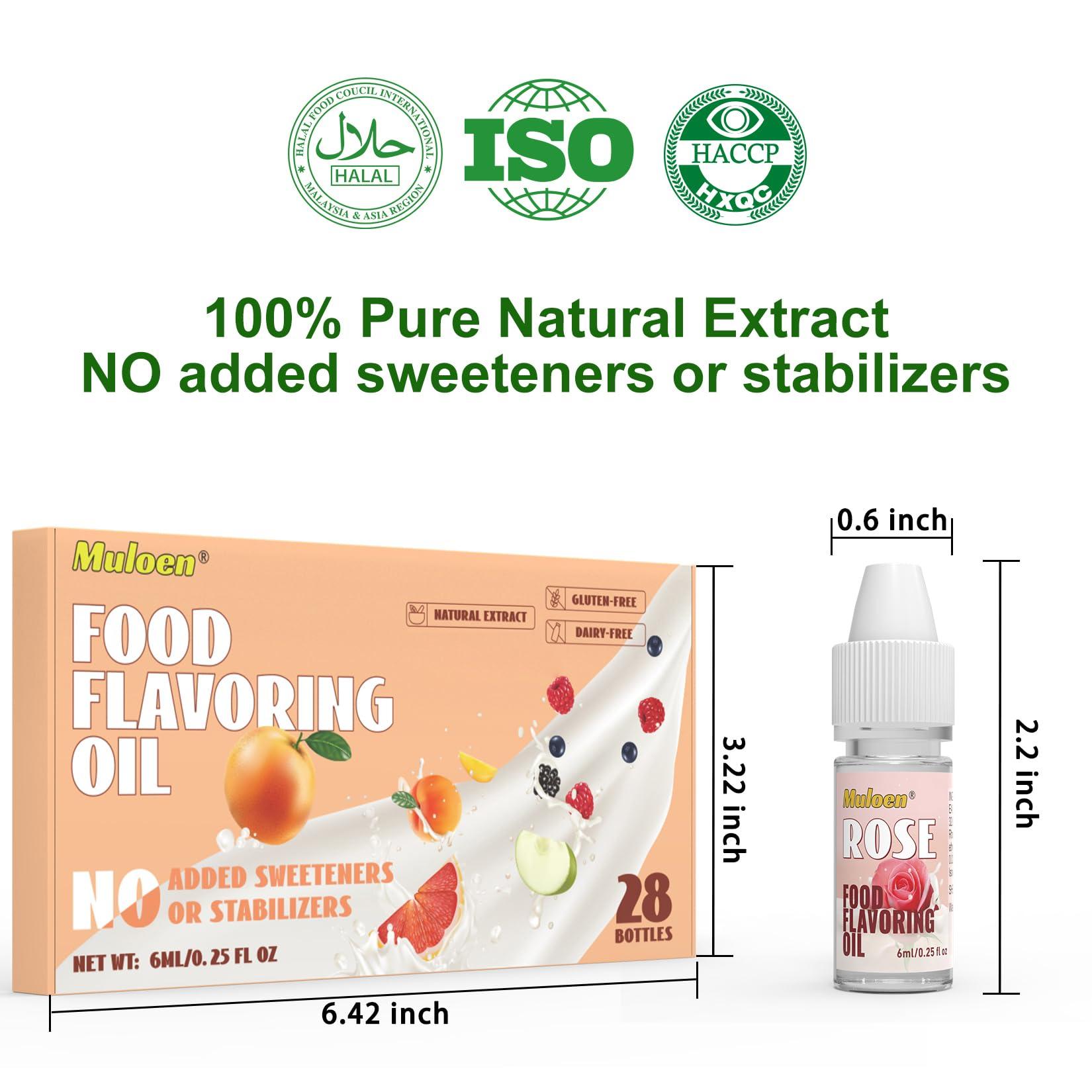 Muloen Food Flavoring Oil, 28 Flavors 100% Pure Natural Extract Liquid Oil - Water & Oil Soluble - Concentrated Candy Flavoring for Lip Balm, Baking, Drinks, Cooking, Soap - .25 Fl Oz (6 ml) Bottles