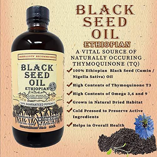 Herbal Organic Works Black Seed Oil 8oz. 100% Ethiopian Pure Black Cumin Seed Oil, 100% Natural Nigella Sativa. 3 Times More Thymoquinone, Cold Pressed in Glass Bottle