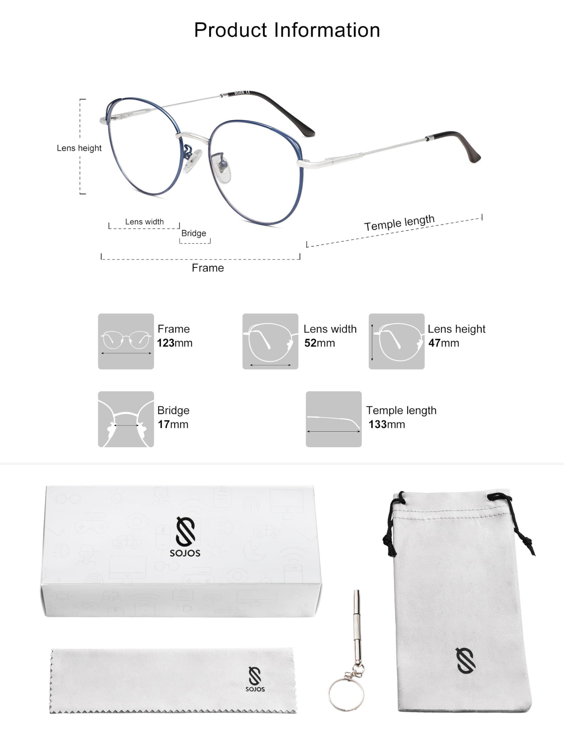 SOJOS SOJOS Cat Eye Blue Light Blocking Glasses for Woman Hipster Metal Frame Womens Eyeglasses She Young SJ5027, Blue&Silver Frame/Anti-Blue Light Lens