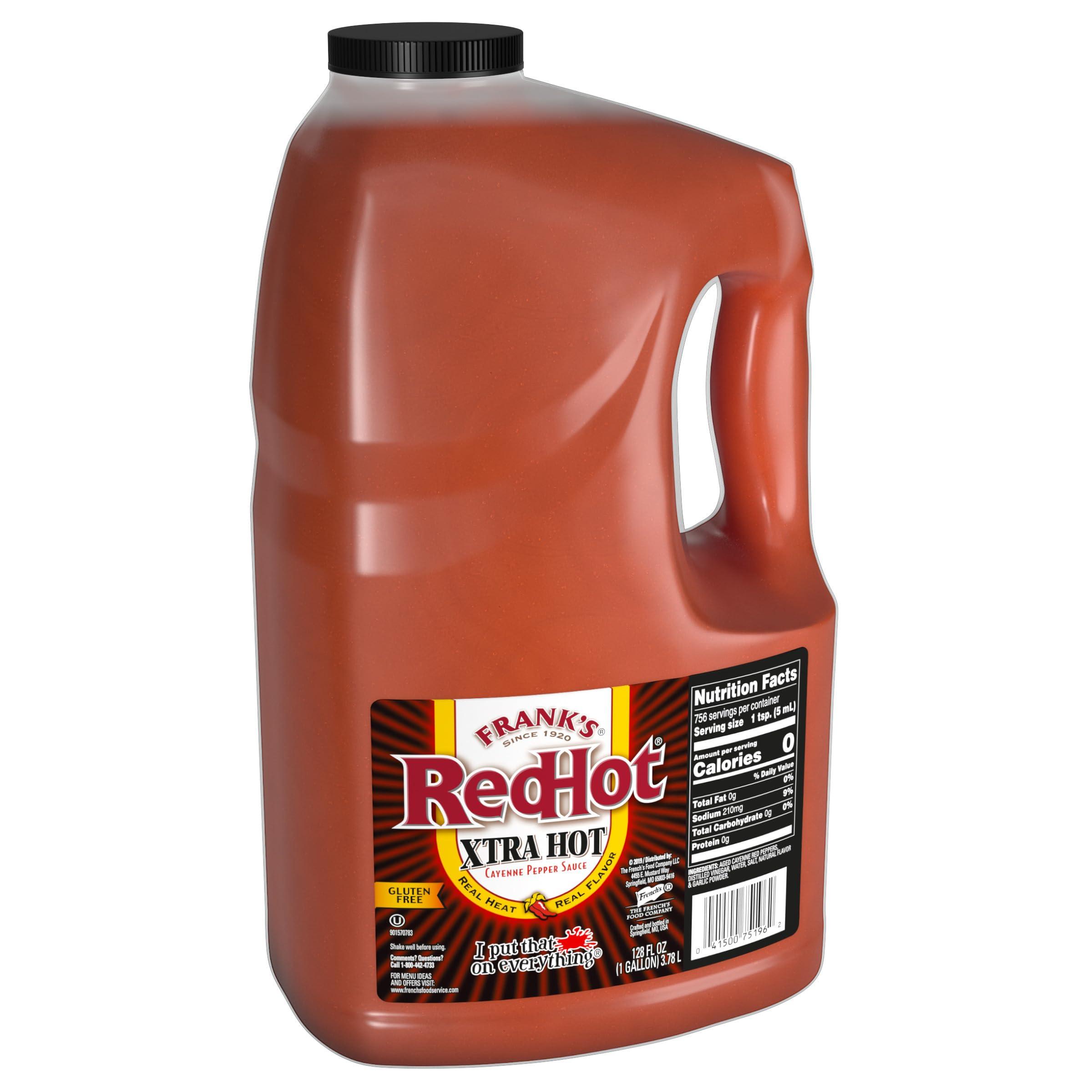 Frank's RedHot Frank's RedHot Xtra Hot Cayenne Pepper Hot Sauce, 1 gal (Pack of 4) - Four Gallon Containers of Extra Hot Cayenne Pepper Hot Sauce with 3x the Heat, Best for Wings, Pizza, Sides, Snacks, Bar Bites and