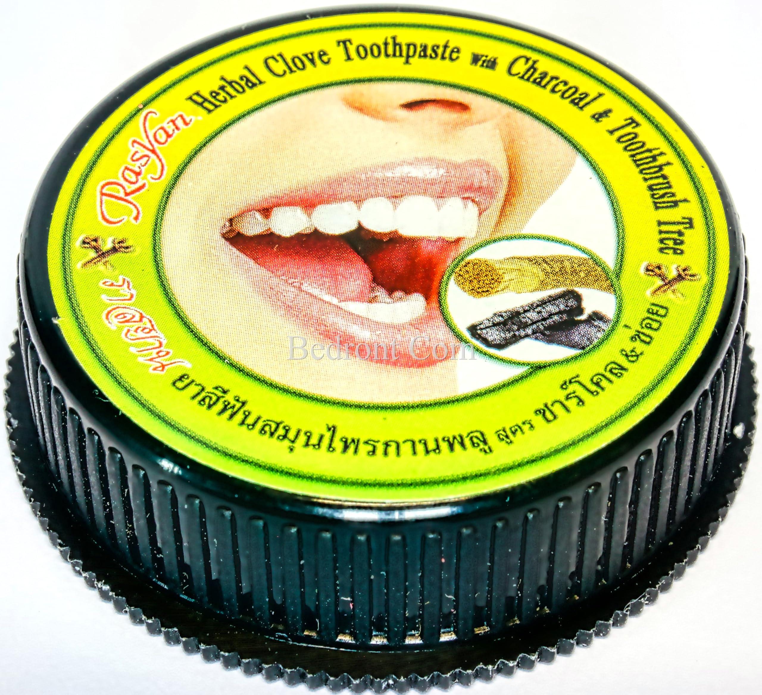 Rasyan 1 Pc. of Rasyan Herbal Clove Concentrated Toothpaste (0.88 oz) with Charcoal and Toothbrush Tree for White and Healthy Teeth. Imported from Thailand.
