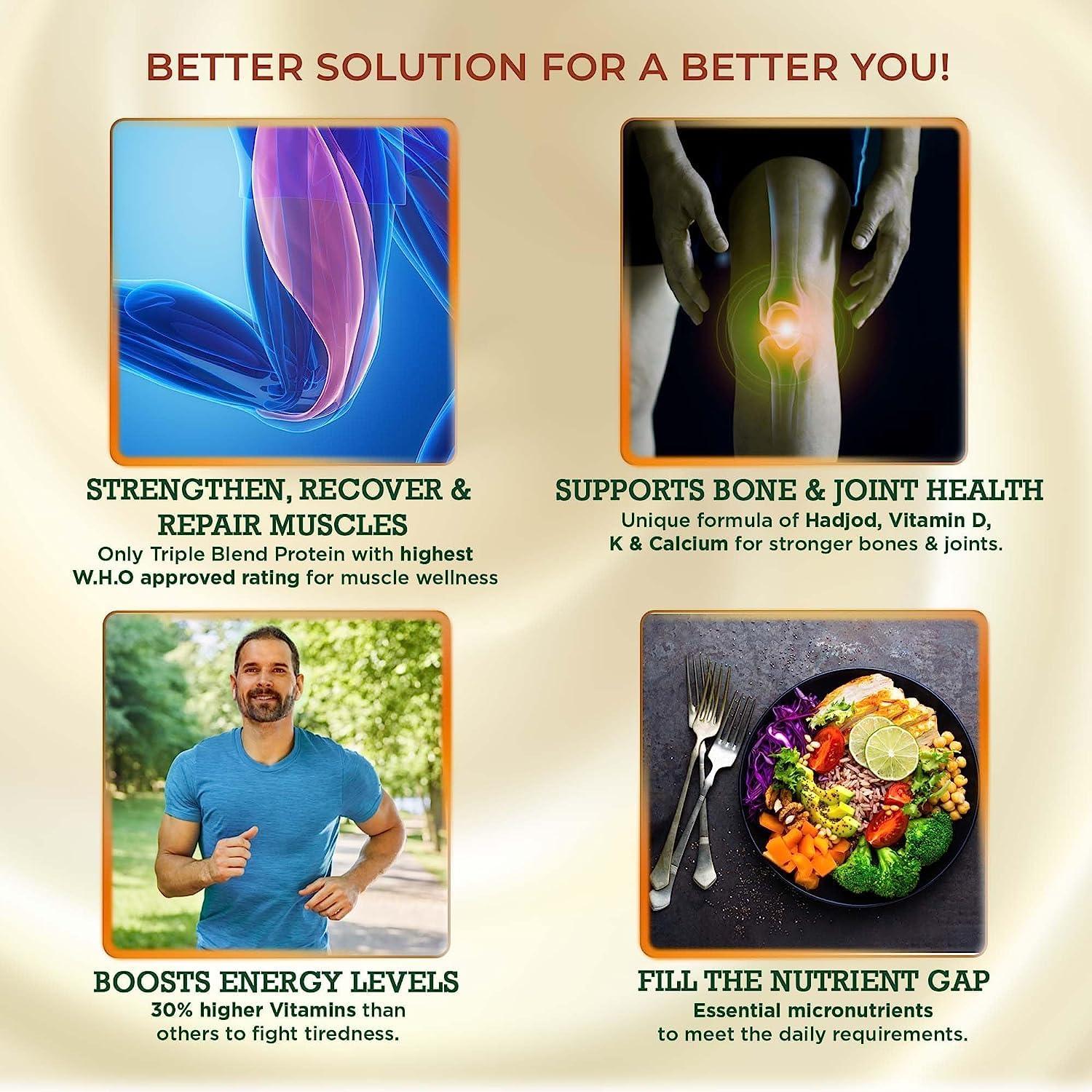 Ourtown Pro-Strength Nutrition 400g| Complete Nutrition Health drink for Men & Women| Muscle, Bone, Joint health| High Absorption Protein rich| 24 Strength Vitamins, Minerals, Herbs incl. Gokshura