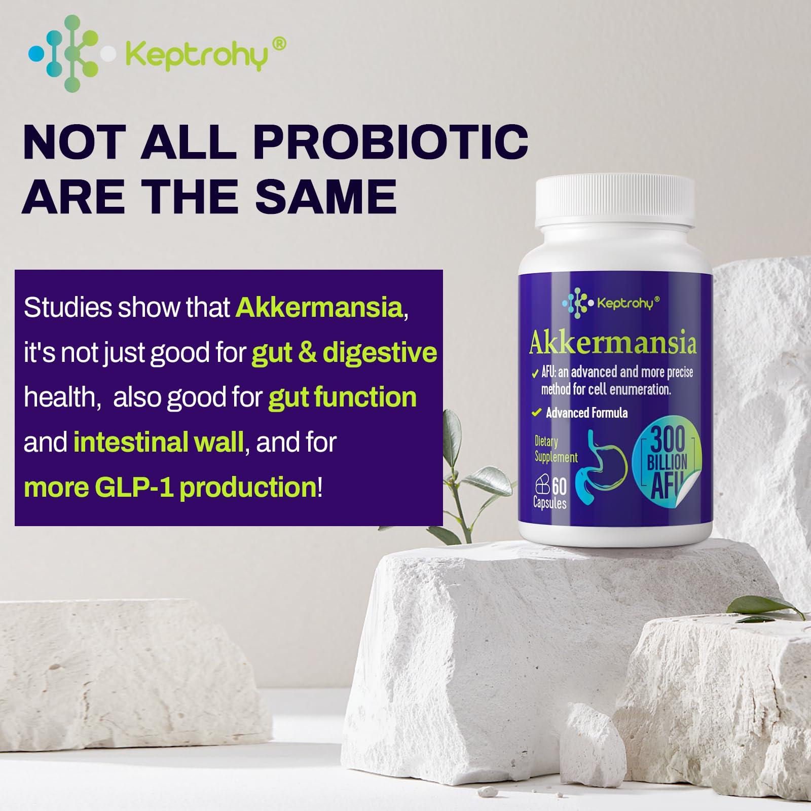 Keptrohy GLP-1 Supplement - 300 Billion AFU Akkermansia Probiotic for Women & Men, Akkermansia Muciniphila for GLP-1 Production, Digestive, Gut, Immune Health, Enhances Gut Digestive Lining function, 60 Count