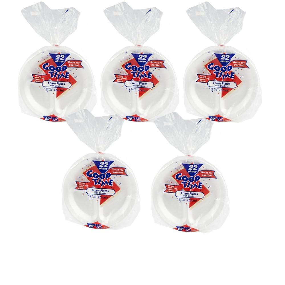 GENERIC 110 Foam White Plates 8 7/8in 3 Compartment Resistant Durable Disposable Picnic Foam Lunch Plate Dinner Plate Food Grade Material Reusable Dinner Plates Party Soak Proof Heavy Duty 3 section White to