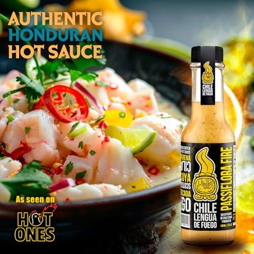 Chile Lengua de Fuego Passiflora Fire Hot Sauce - Exotic Passion Fruit and Triple Scotch Bonnet Blend with Smoked Garlic and Spices