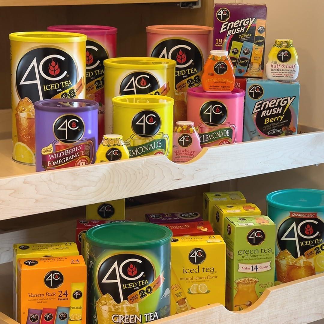 4C 4C Light Powdered Drink Mix Cannisters, Zero Sugar Decaffeinated Iced Tea 3 Pack, 22 Quarts, Family Sized Cannister, Low Calorie, Thirst Quenching Flavors