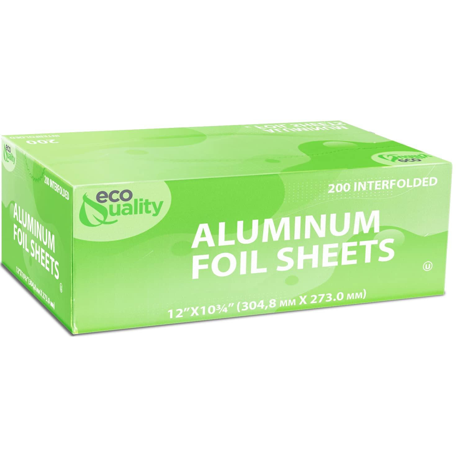 EcoQuality Premium Silver Aluminum Foil Sheets Pre Cut Pop Up, 12" x 10.75" - For Restaurants, Lunch, Takeout, To Go, Lunch bag, Sandwich, Catering, Kitchen, Grill, Stove, Baking, Disposable (10)