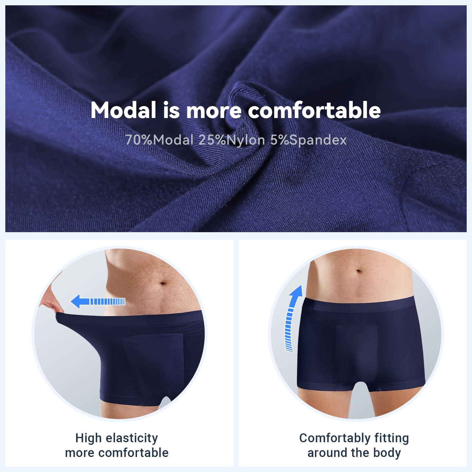 CARER Healthcare Incontinence Pregnancy Incontinence Underwear for Men Washable Mens Incontinence Underwear Reusable Modal Seamless Mens Urinary Incontinence Boxer Briefs Underwear with Front Absorbent Area, 2 Pack (Blue, X-Large)