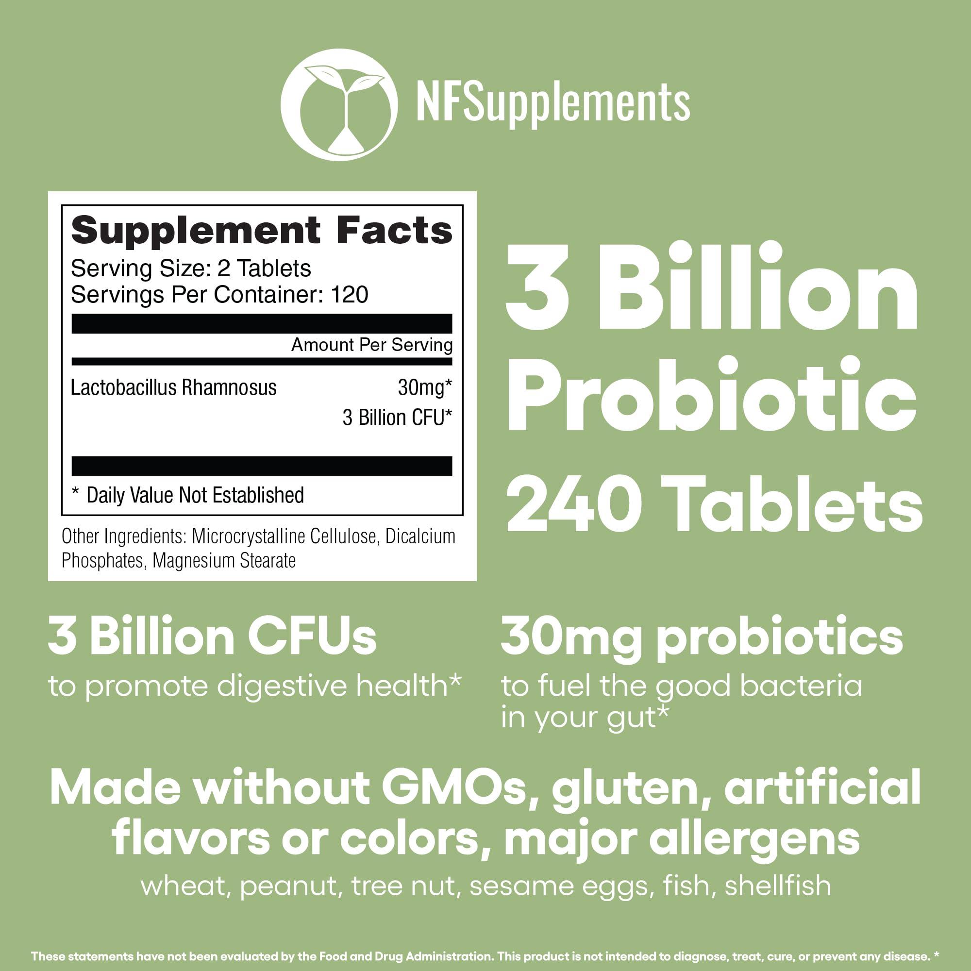 Natural Foundation Supplements Lactobacillus Rhamnosus Probiotic Supplement 240 Tablets 3 Billion CFU Probiotics for Men & Women Supports Intestinal Digestive & Gut Health Made in The USA (240, Lactobacillus Rhamnosus)