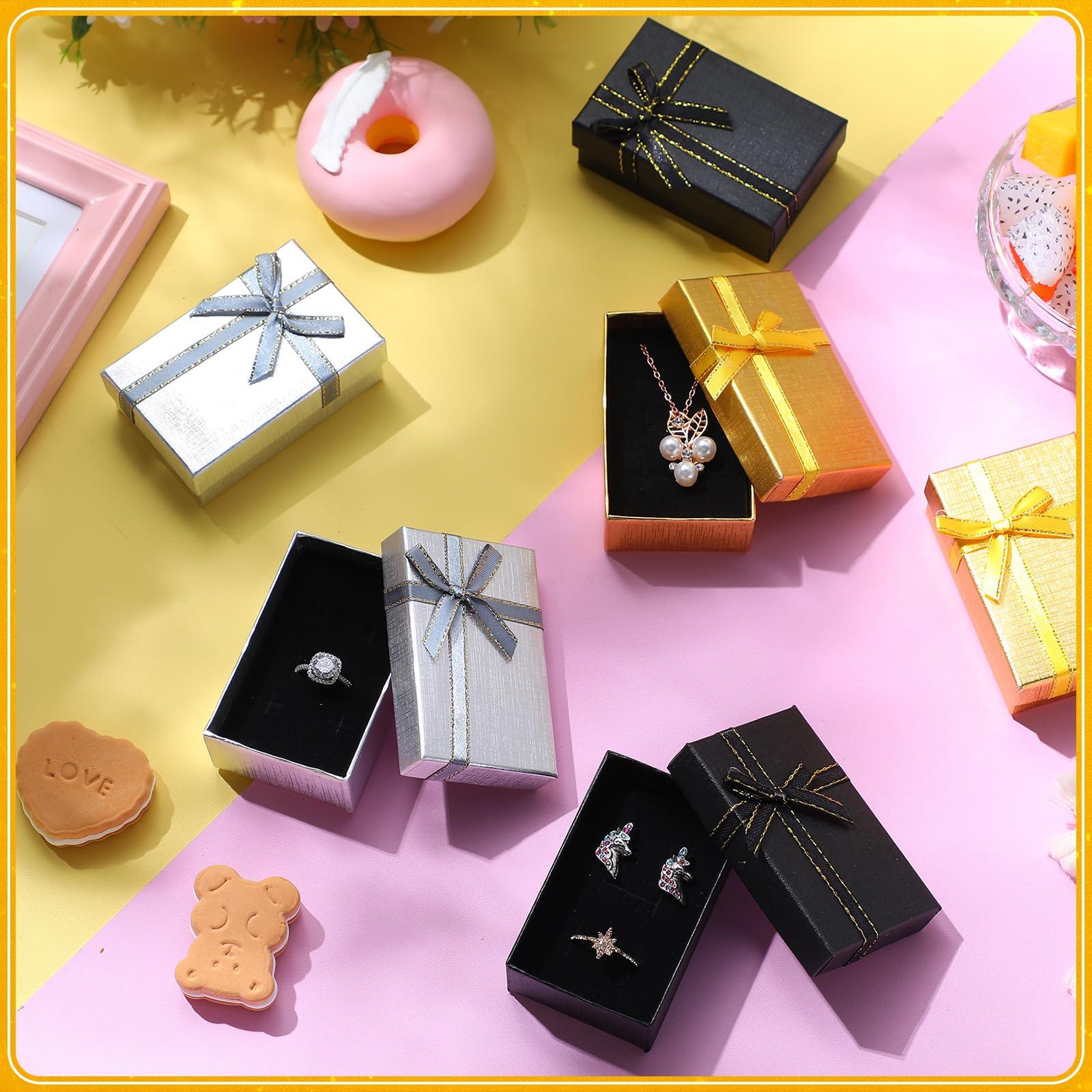 Bucherry Jewelry Gift Box Small Empty Gift Boxes Jewelry Boxes Packaging Bulk Gift Wrap Boxes Cardboard Jewelry Boxes with Bow for Ring Necklaces Earring Bracelet Jewelry (150 Pcs)