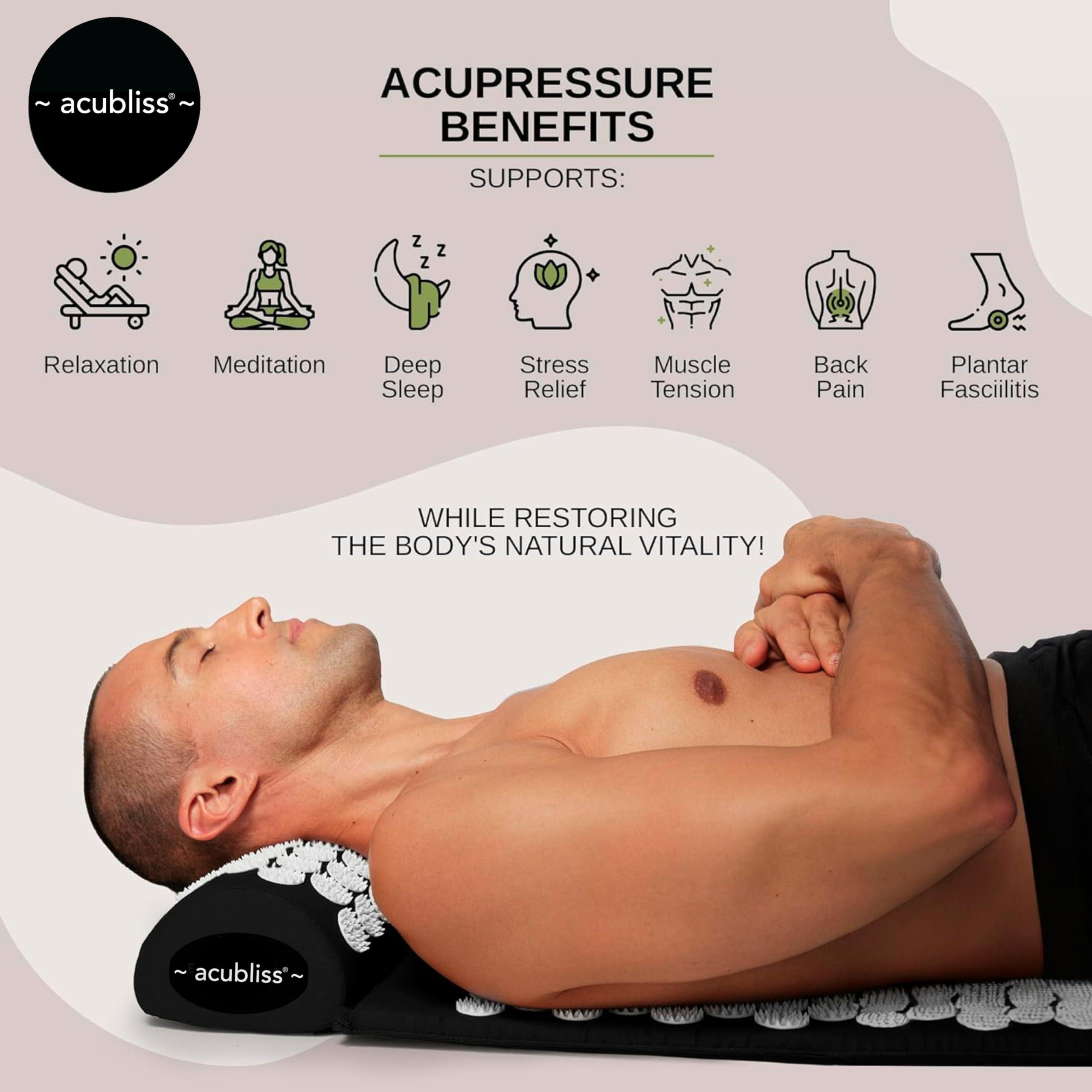 Acubliss Acubliss Acupressure Mat, Strap & Pillow 3 Piece Gift Set, 12,348 Acupuncture Pressure Points for Back Pain Relief, Increased Energy, Relaxation, FSA/HSA Eligible, Drawstring Bag, Purple