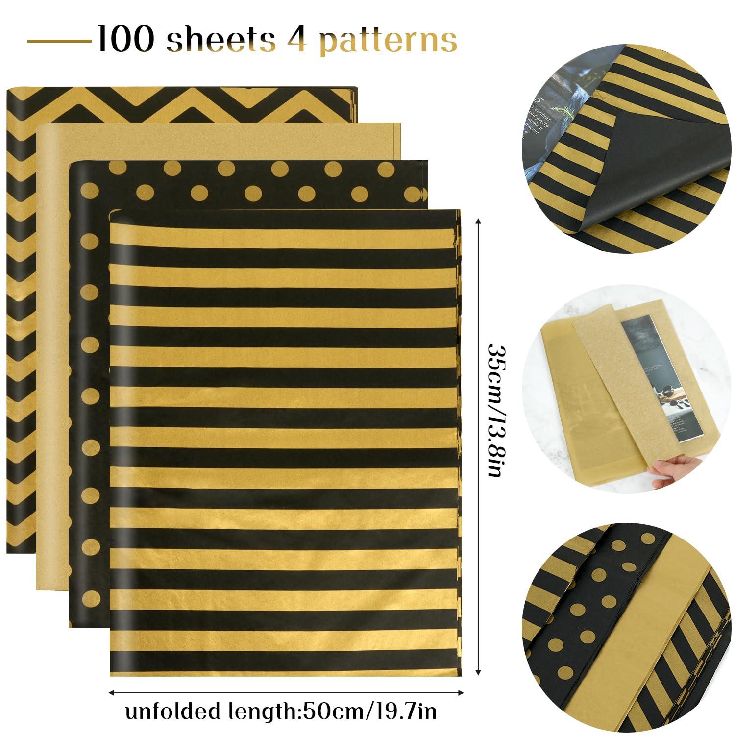 MAMUNU MAMUNU 100 Sheets Black and Gold Tissue Paper Bulk, Metallic Gift Wrapping Tissue Paper for Gift Bags Wrapping and Packaging, Black Gold Gift Wrap for Birthday Graduation Christmas, 14X20Inch
