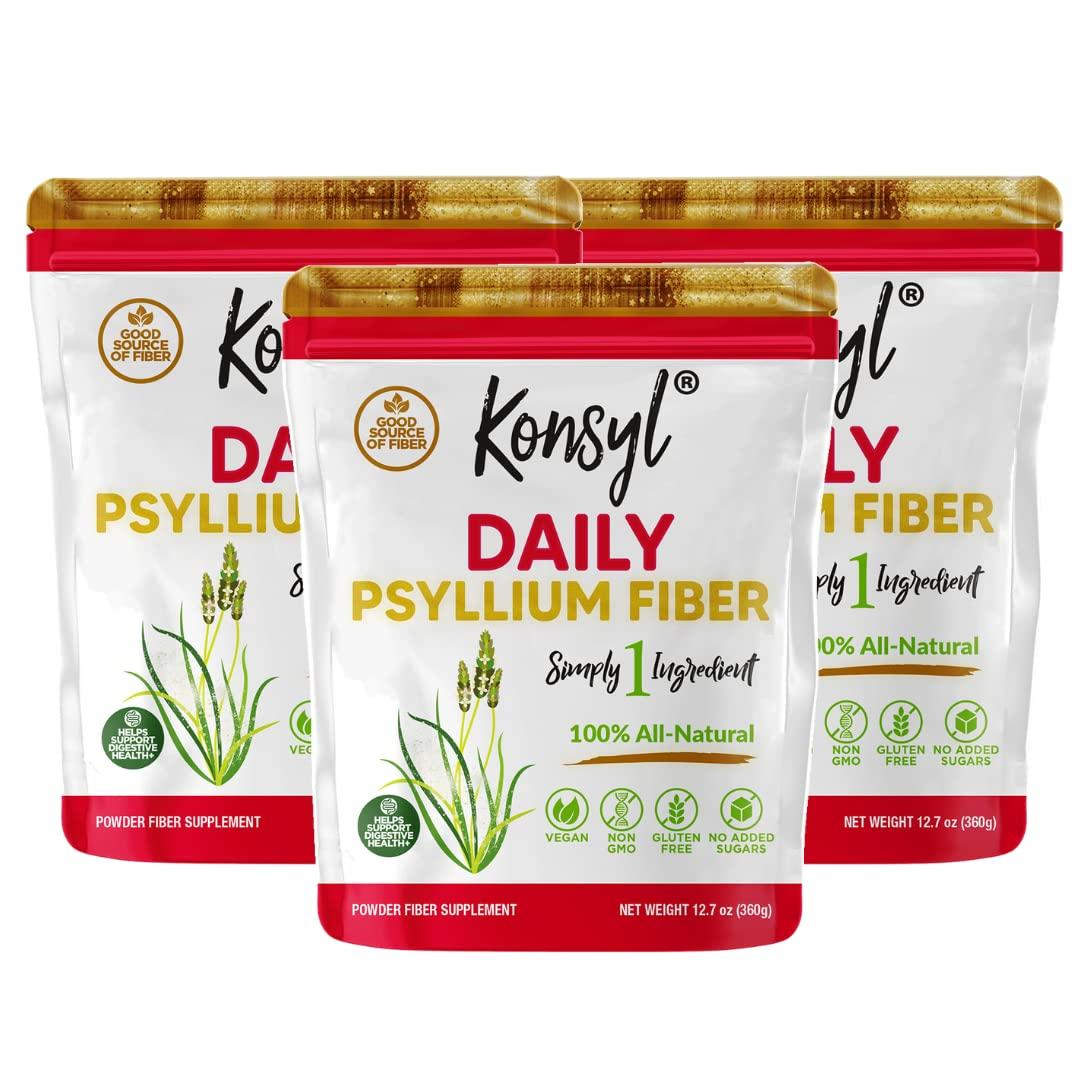 Konsyl Konsyl Daily Psyllium Fiber, 3 Pack, 360g Gusset Bag, Gluten Free, Non GMO, Keto Friendly, Unflavored, Easy Mixing Fiber