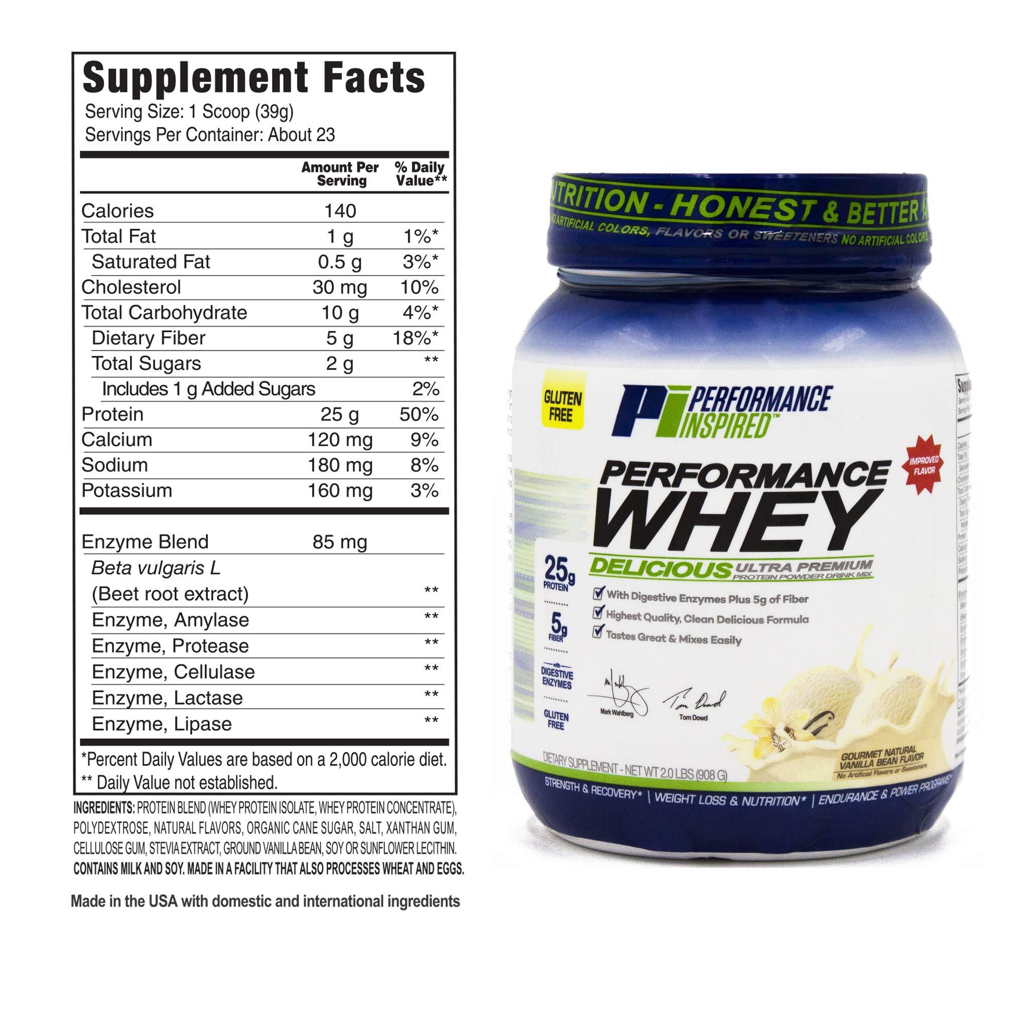 PERFORMANCE INSPIRED PERFORMANCE INSPIRED Nutrition WHEY Protein Powder - All Natural - 25G - Contains BCAAs - Digestive Enzymes - Fiber Packed - Natural Vanilla - 2lb