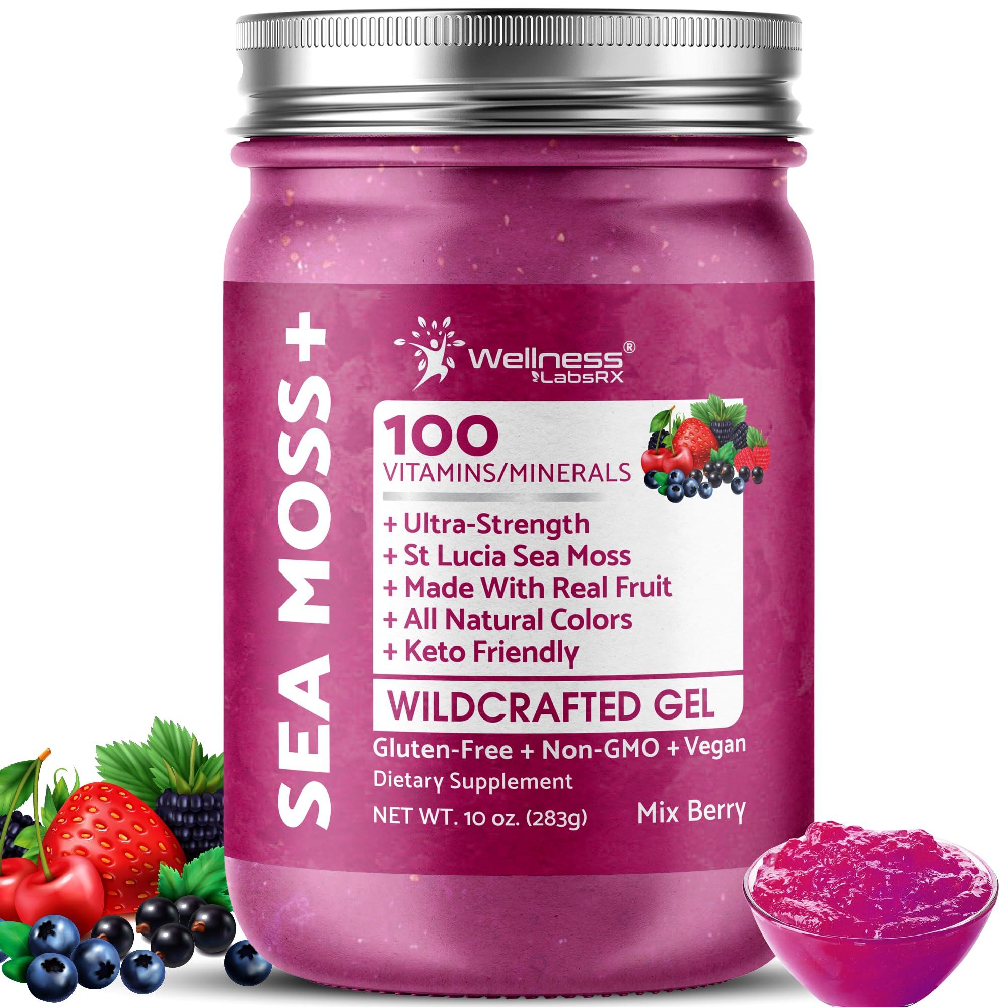 WELLNESS LABSRX Irish Sea Moss Gel Organic Raw - Wildcrafted Superfood Seamoss Gel - Mix Berry Flavor, Vitamin and Mineral-Rich from Pristine Caribbean Waters, Immune and Digestive Health Support - 10 oz.