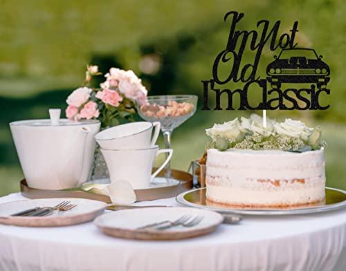 Four Ever Sweet I'm Not Old I'm Classic Cake Topper Black Glitter, Classic Car Birthday Cake Topper, 50th/60th/70th 80th/90th/100th Birthday Cake Topper, Vintage Car Birthday Party Decorations