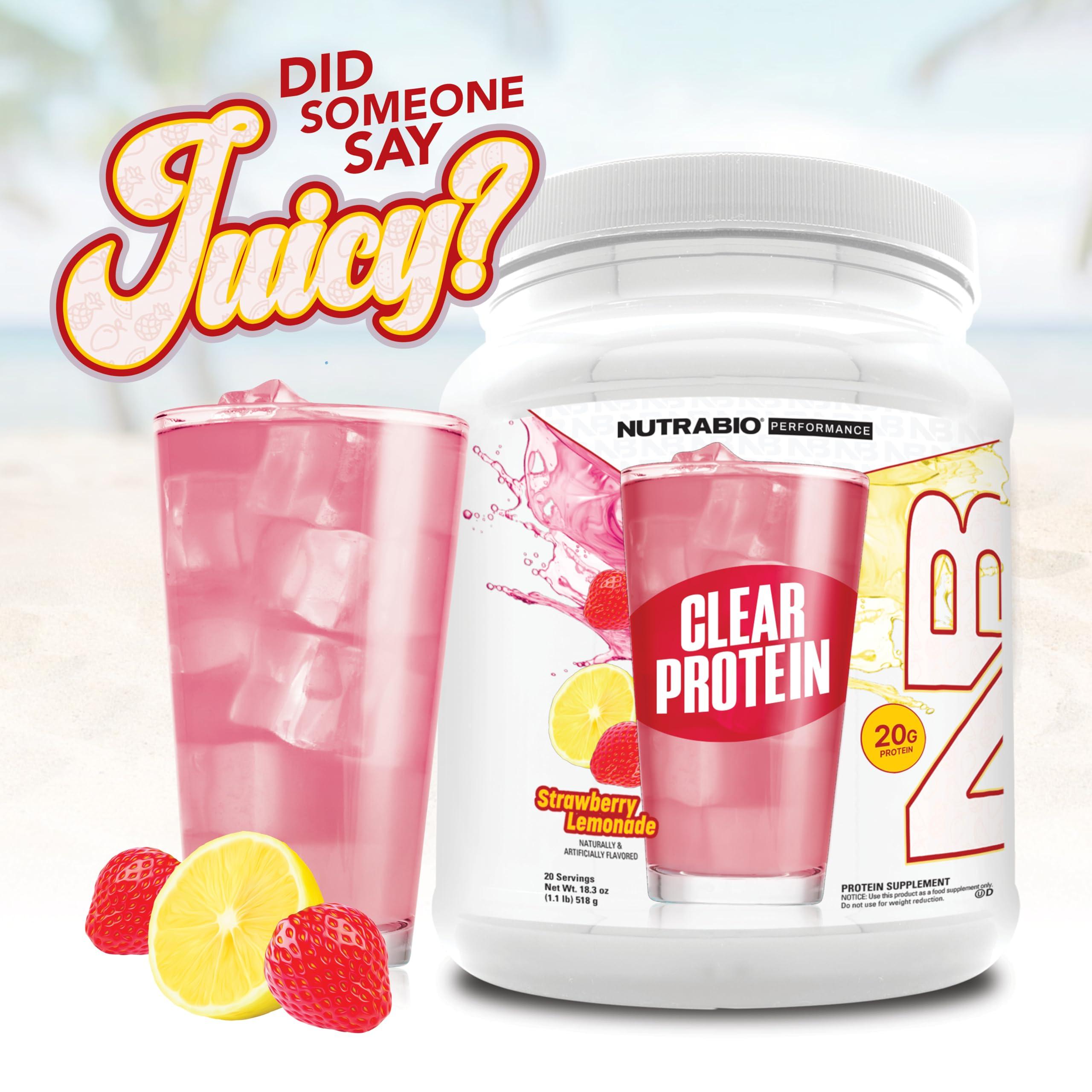 NutraBio NutraBio Clear Whey Isolate Protein Powder, Delicious & Refreshing Fruit Flavors, Protein Juice, No Milky Taste, No Foam, Zero Sugar, Strawberry Lemonade, 20 Servings