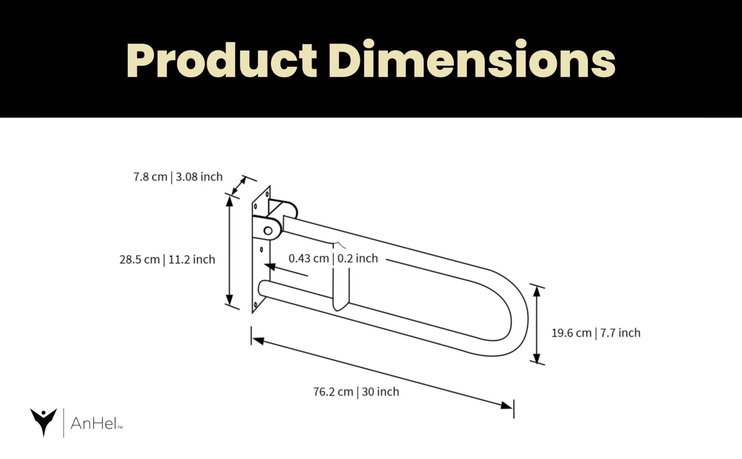 ANHEL ANHEL 30 Stainless Steel Bathroom and Toilet Grab Bar - Foldable, Flip-Up, U-Shaped, Anti-Slip with Textured Grip, Screw-in for Elderly, Disabled, Handicapped Support, Brushed Gold