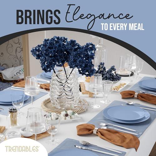 Trendables Plastic Dinnerware Set Plastic Plates 80 Piece Plastic Disposable Plates for Party Set - 40 Guests 40 X 8\" Dessert Plates & 40 X 10\" Plastic Plates Disposable Heavy Duty | Chambray Blue By Trendables