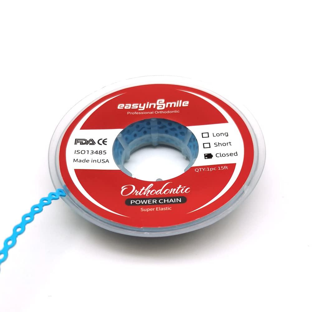 SNAWOP SNAWOP Dental Orthodontic Power Chain Multicolor Spool Elastic Rubber Bands for Teeth Braces (Closed, Light Blue)