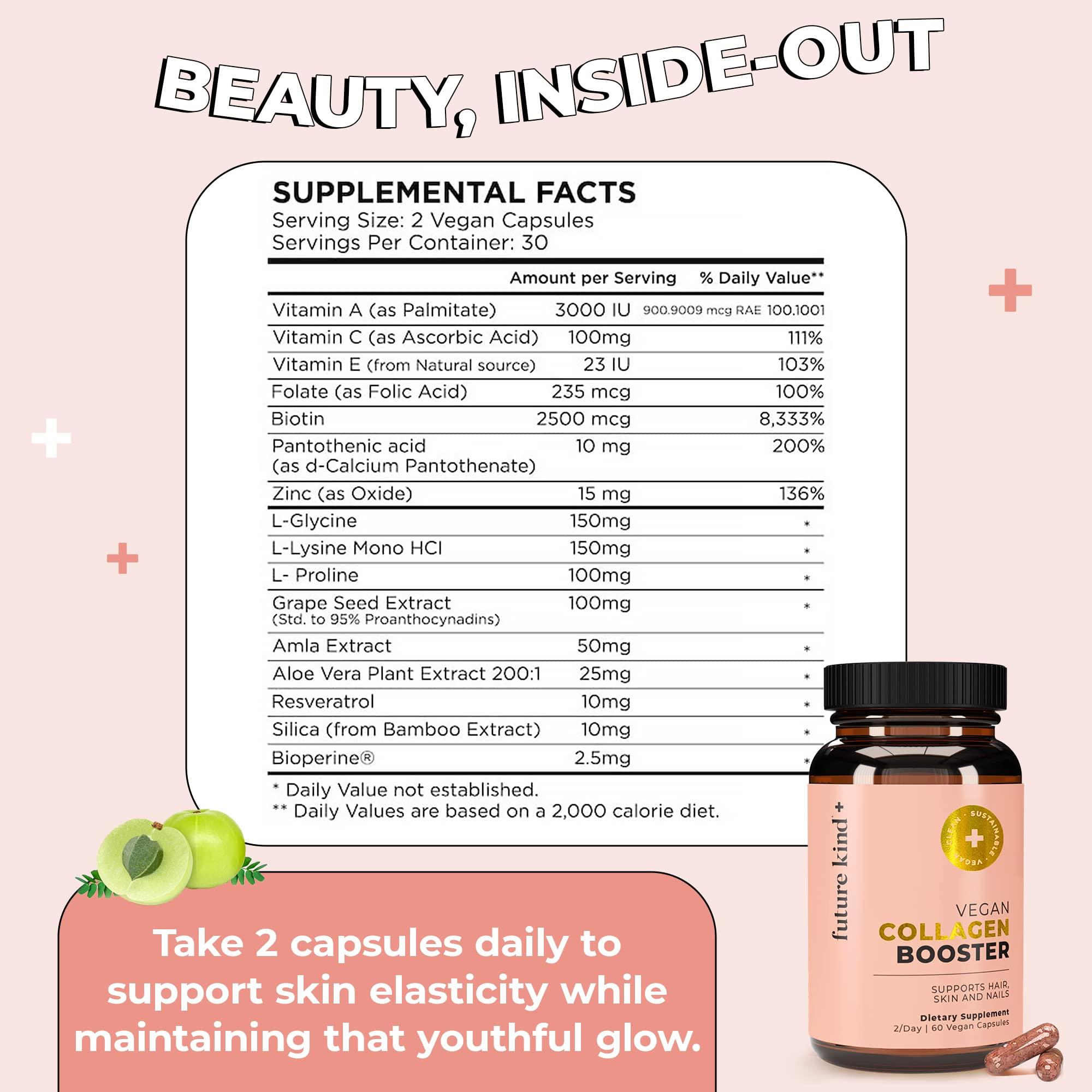 Future Kind Future Kind Vegan Collagen - Supports Collagen Production with Biotin and Vitamin C (60 Capsules in Glass Bottle)