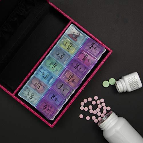 decore Bay 7 Day Pill Box Medication & Prescription Storage Organizer with Leather Travel Case (Fuchsia Pink)