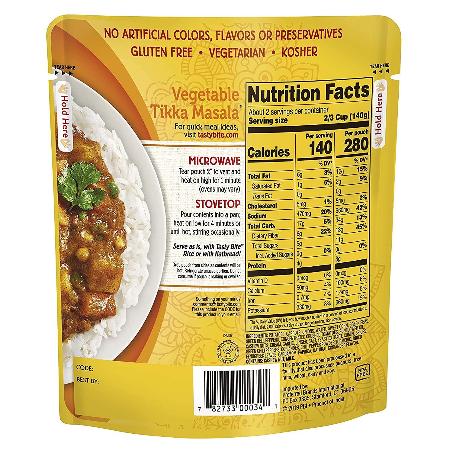 TASTY BITE Tasty Bite Indian Vegetable Tikka Masala, Microwaveable Ready to Eat Entree, 10 Ounce (Pack of 6)