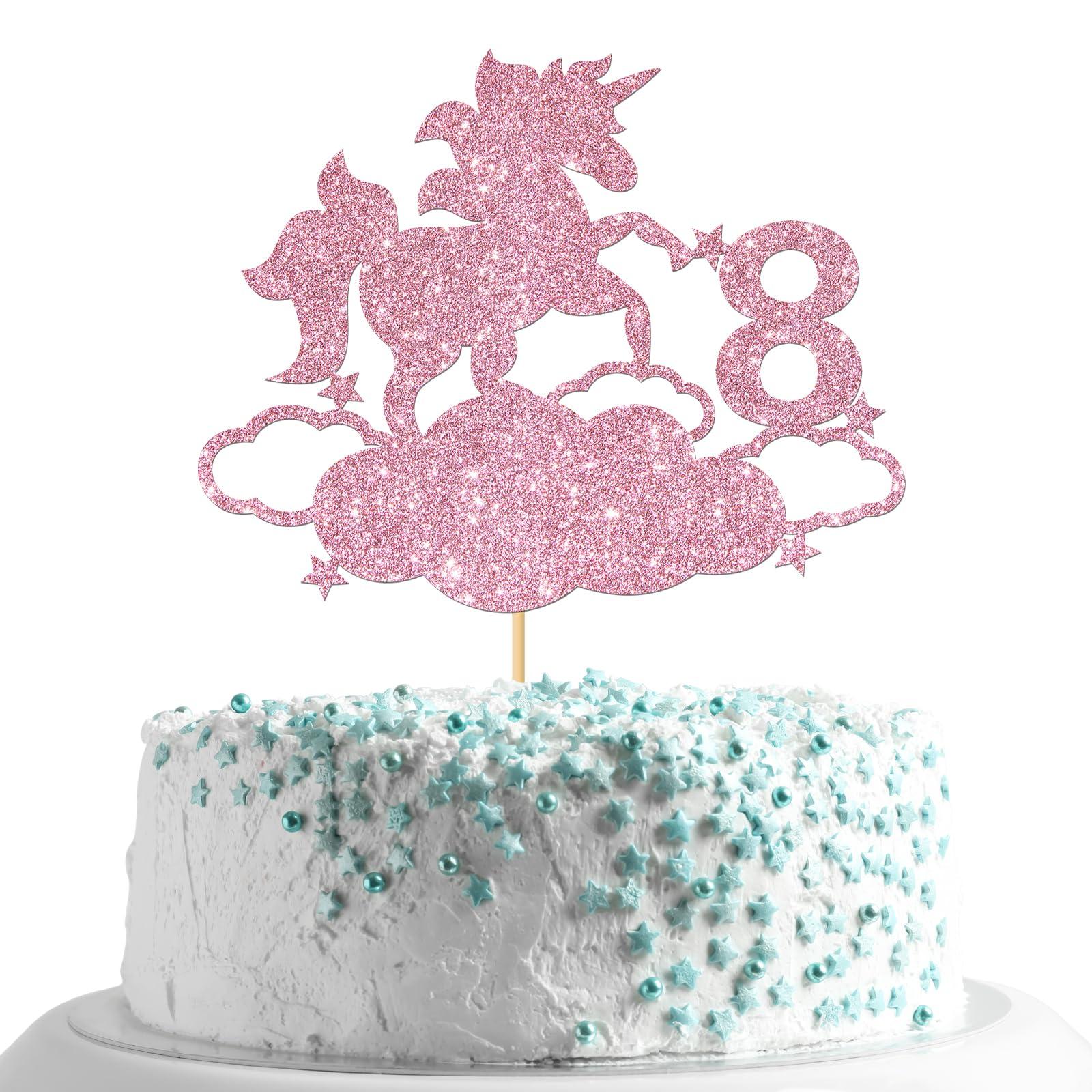 MonMon & Craft MonMon & Craft Unicorn 8th Birthday Cake Topper/Girls Children 8th Birthday Cake Docer/Unicorn 8th Anniversary Party Decorations - Pink Glitter