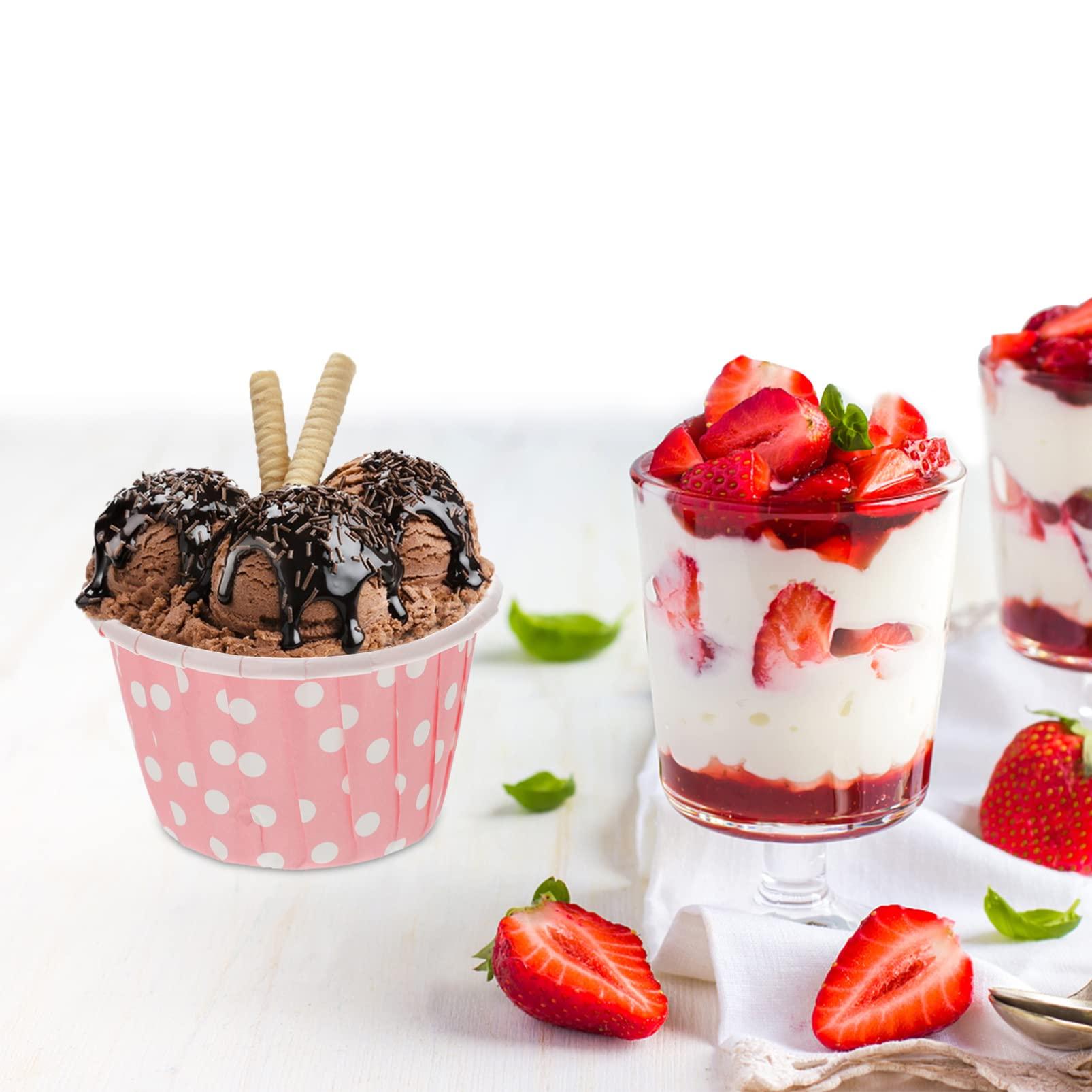 Housoutil Housoutil 50pcs Ice Cream Cups Paper Appetizer Cup Diy Baking Supplies Dessert Tasting Cup Mini Muffins Mini Plates Food Molds Salad Paper Cups Paper Dessert Container Pink Pudding Candy Cup