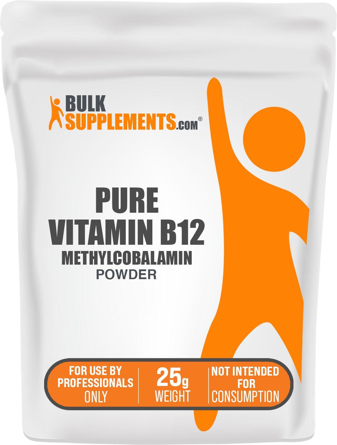 BulkSupplements BulkSupplements.com Pure Vitamin B12 Methylcobalamin Powder - Vitamin B12 Supplements, Essential B Vitamin - Pure Product, Multiple Servings, 25g (0.88 oz) (Pack of 1)