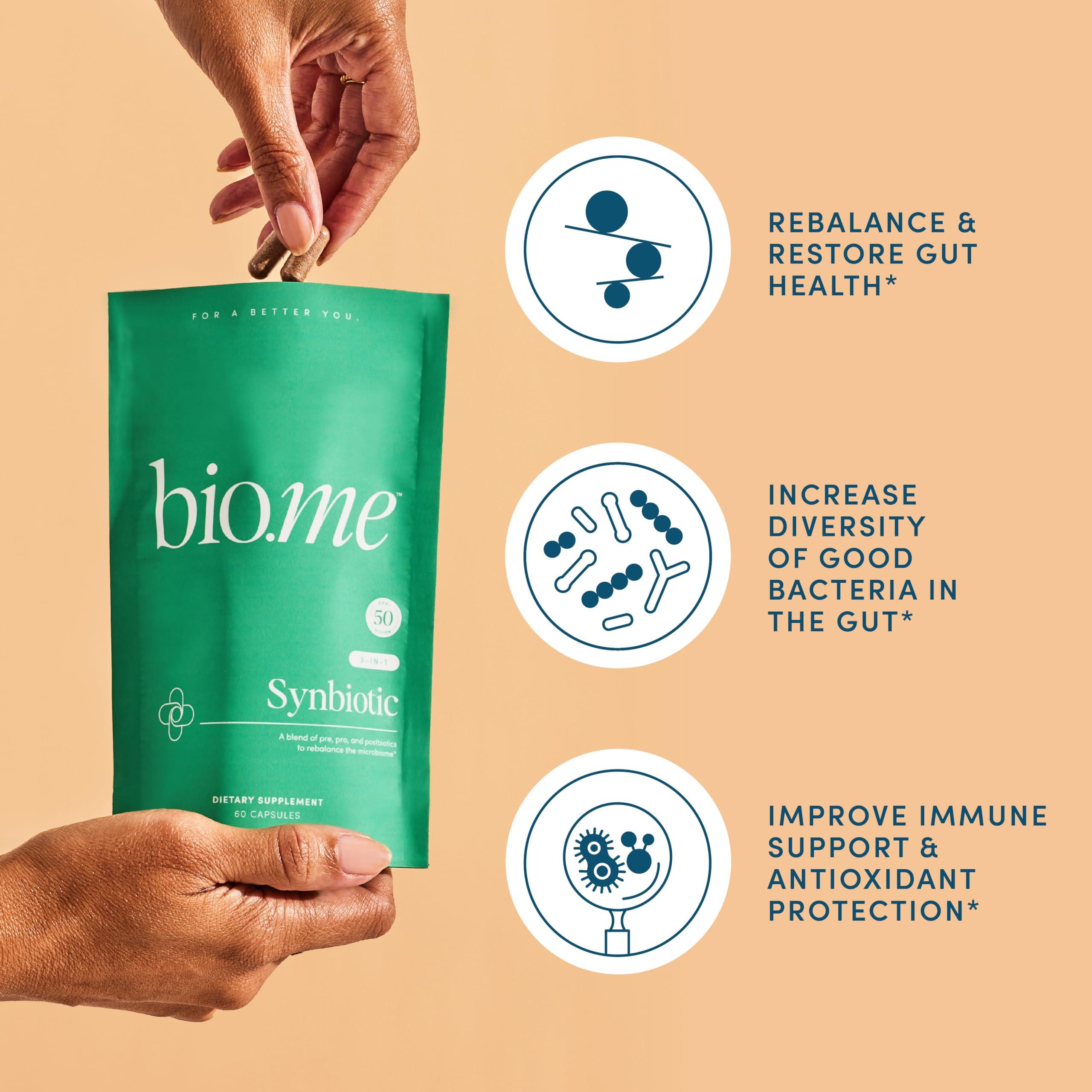 Bio.me Bio.me Daily Prebiotic Fiber & Synbiotic Bundle - Fiber Powder for Digestive Health & Bloating - Pre, Pro, Postbiotic for Gut Health & Immune Support, Non-GMO, Gluten Free - 30 Servings, 60 Capsules