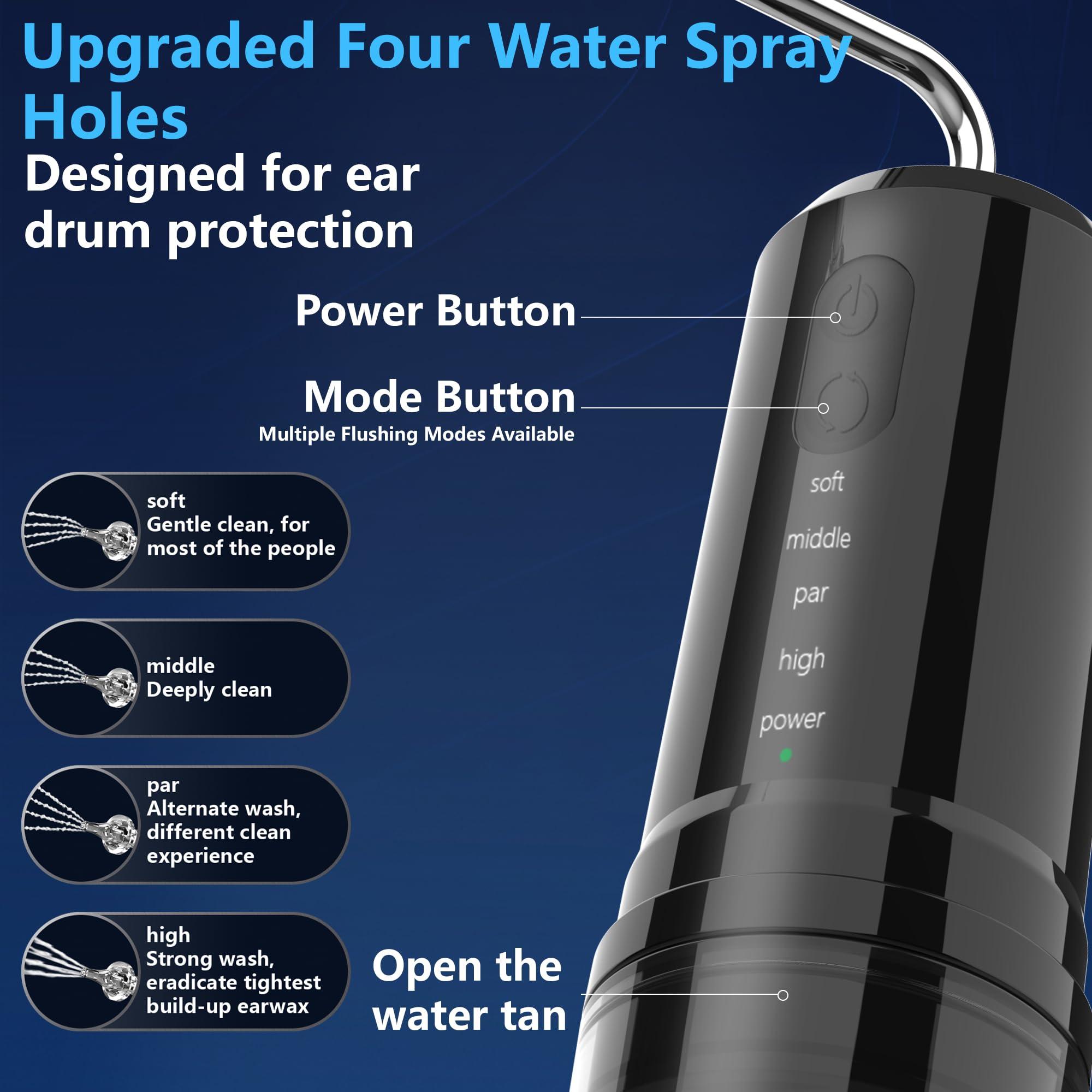 pirzlqie Ear Wax Removal, Electric Ear Irrigation Flushing System, Portable Water Powered Ear Cleaning Kit with 4 Pressure Modes, Ear Cleaner Tool with Basin, Resuable Tips for Adults and Kids, Black