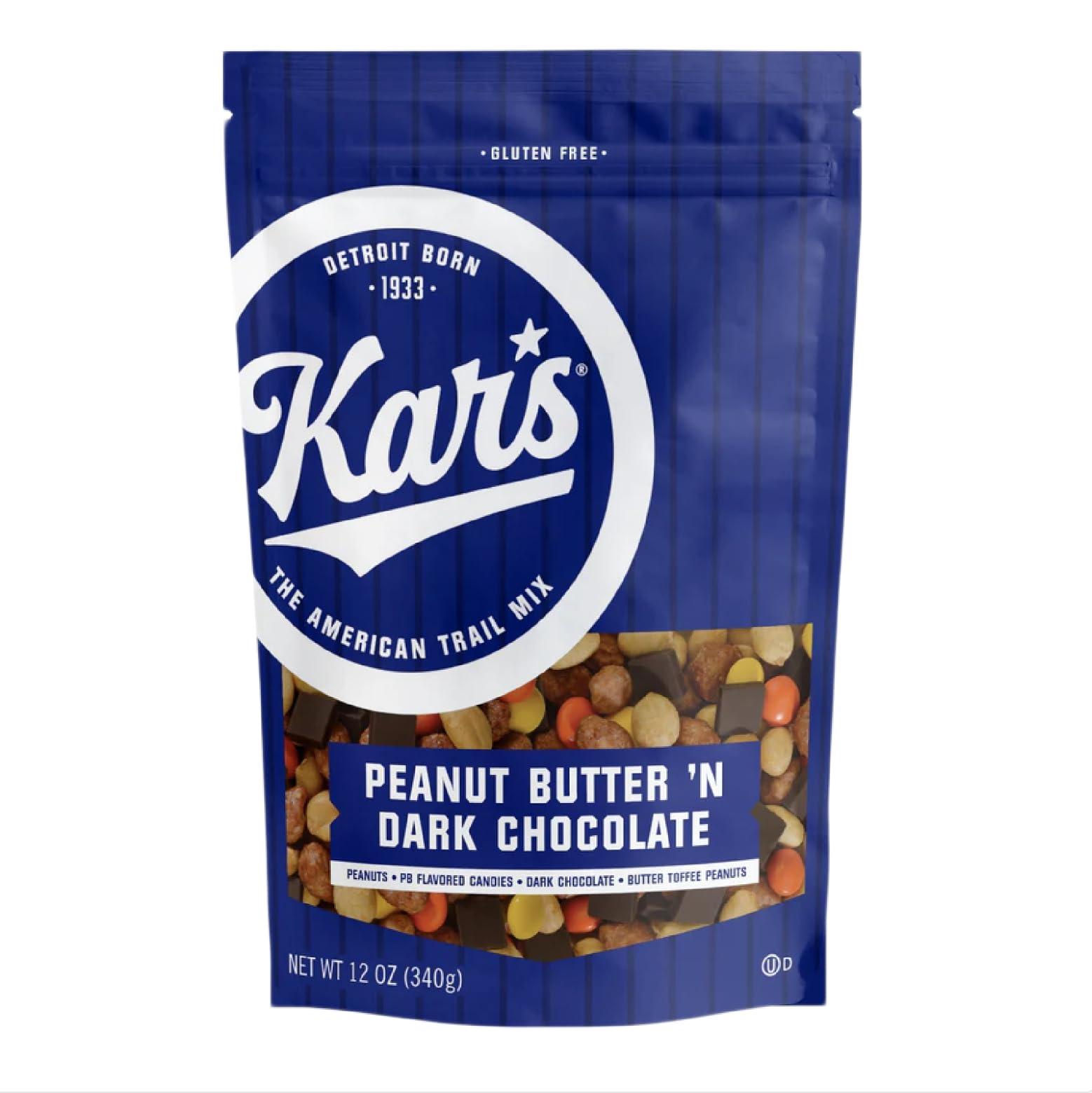 Kar's Kar's Nuts Peanut Butter 'N Dark Chocolate Trail Mix Snacks - Roasted Peanuts, Peanut Butter Candies, Dark Chocolate & Butter Toffee Peanuts, 12 oz Resealable Pouch (Pack of 6)