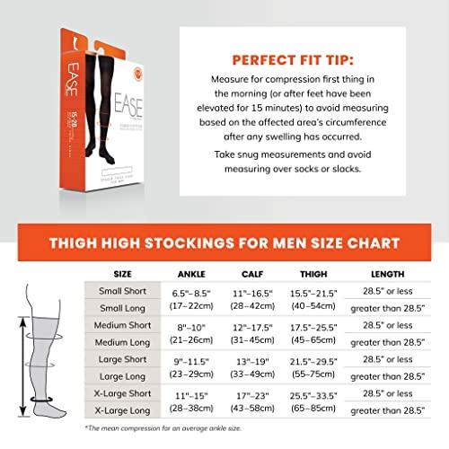 EASE BY THERAFIRM Ease Opaque Men's Thigh Highs with Mild (15-20mmHg) Compression (Large Long, Black)