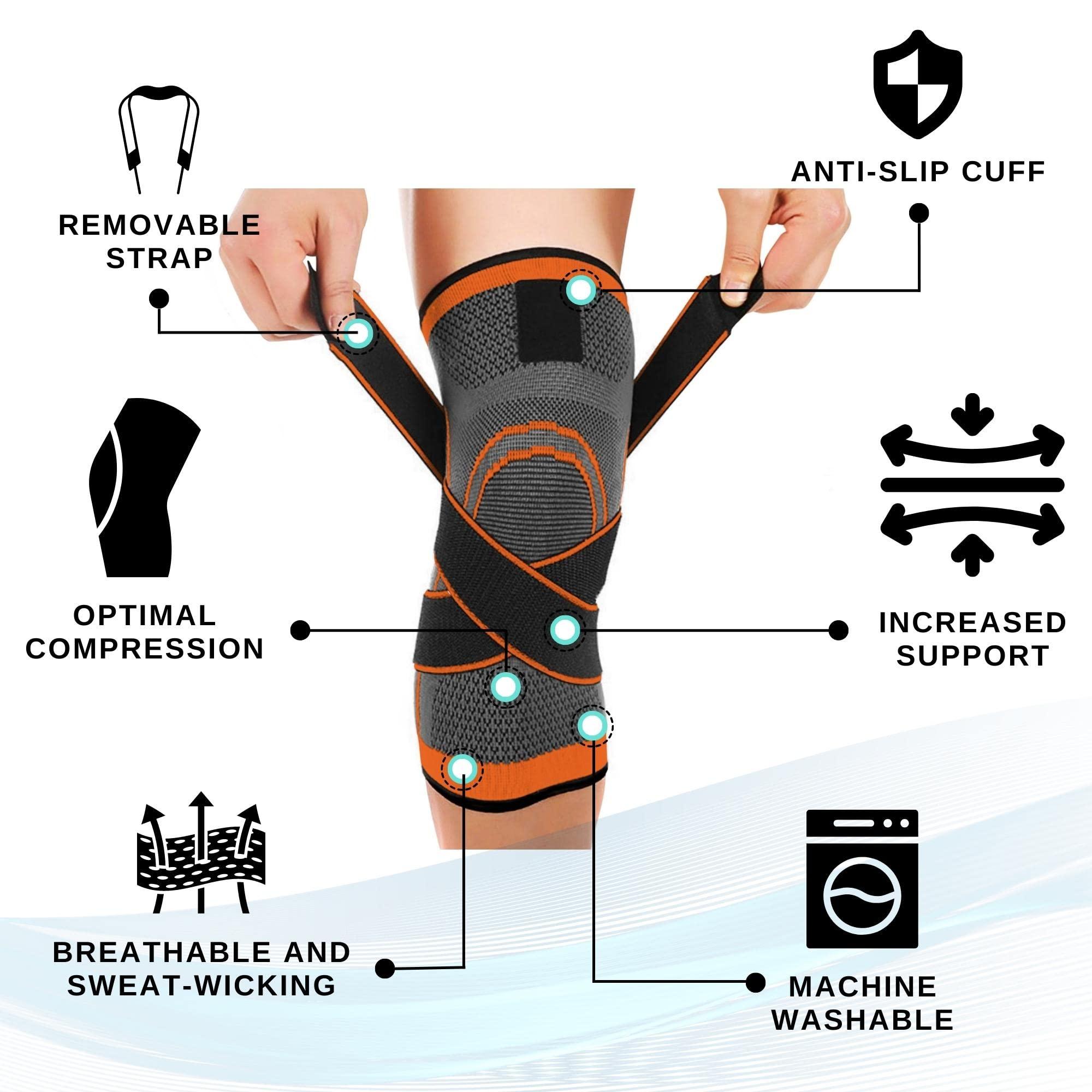 DCF DCF Knee Braces, Knee Sleeve for Men and Women - knee compression sleeve, knee Pain Relief, fitness knee Support for Sports Arthritis Working Out Running Basketball, Weightlifting, Gym (2XL, Orange)