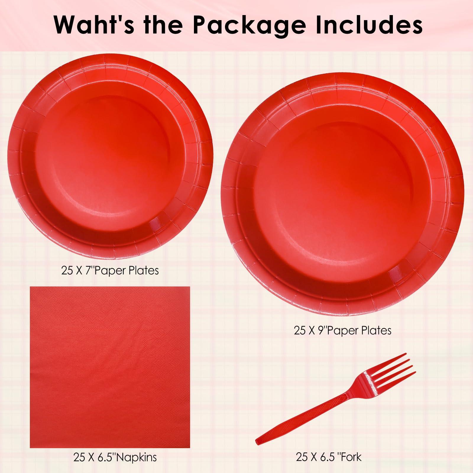 WYQJHKV WYQJHKV Red Party Supplies Set Include Red Paper Plates and Napkins party supplies,Severs 25 Guests Red Dessert Plates,Disposable Cake Plates Paper Plate Red for Birthday Wedding Party