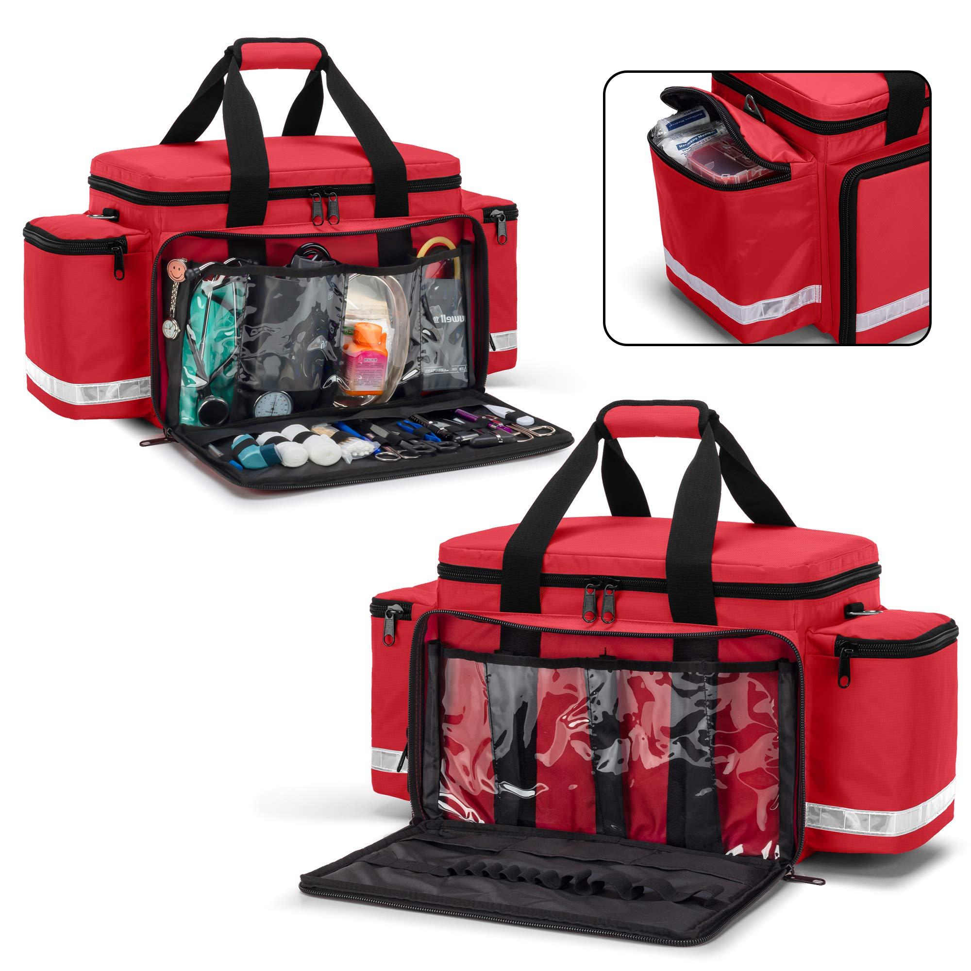 Trunab Trunab Emergency Responder Trauma Bag Empty, Professional First Aid Kits Storage Medical Bag with Inner Dividers and Anti-Scratch Bottom, Ideal for EMT, EMS, Paramedics, Red, Bag ONLY