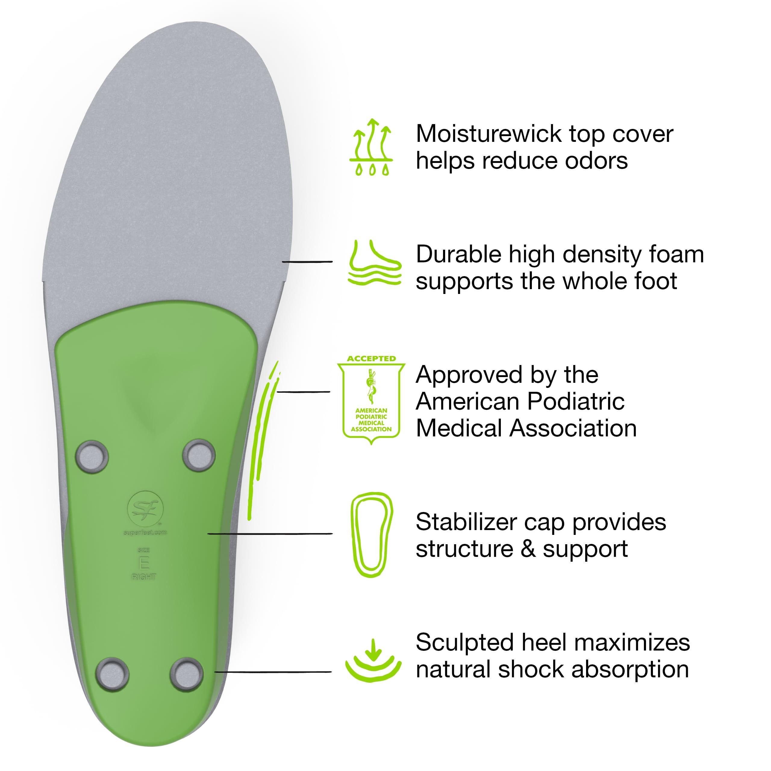Superfeet Superfeet All-Purpose Support High Arch Insoles (Green) - Trim-To-Fit Orthotic Shoe Inserts - Professional Grade - Men 9.5-11 / Women 10.5-12